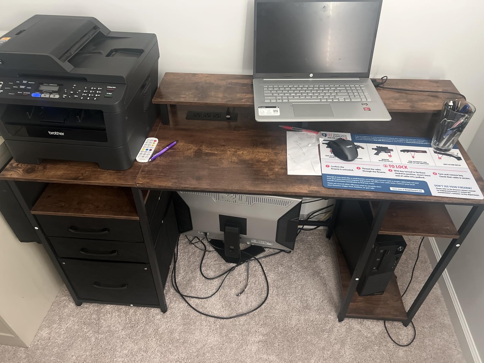 Lufeiya Gaming Desks with Led Lights and Power Outlets, 55 Inch Computer Desk with File Drawers Cabinet, Home Office Desk with Shelves Monitor Stand, Black - Customer Photo 1
