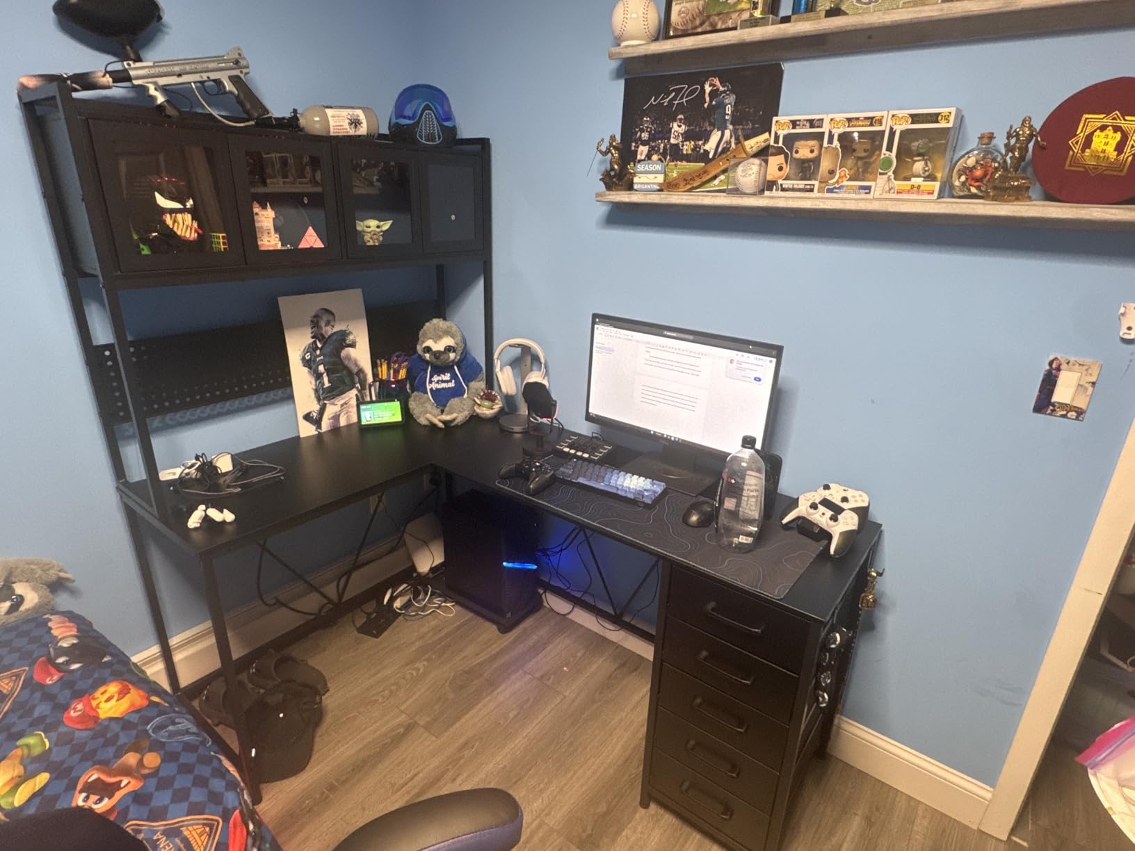 SEDETA L Shaped Gaming Desk with Drawers, L Shaped Computer Desk with Hutch and Storage Shelves, Gaming Desk with Pegboard, Led Lights, and Power Outlet, Home Office Desk, Corner Desk, Black Customer Review SEDETA L Shaped Gaming Desk with Drawers, L Shaped Computer Desk with Hutch and Storage Shelves, Gaming Desk with Pegboard, Led Lights, and Power Outlet, Home Office Desk, Corner Desk, Black - Customer Photo 2