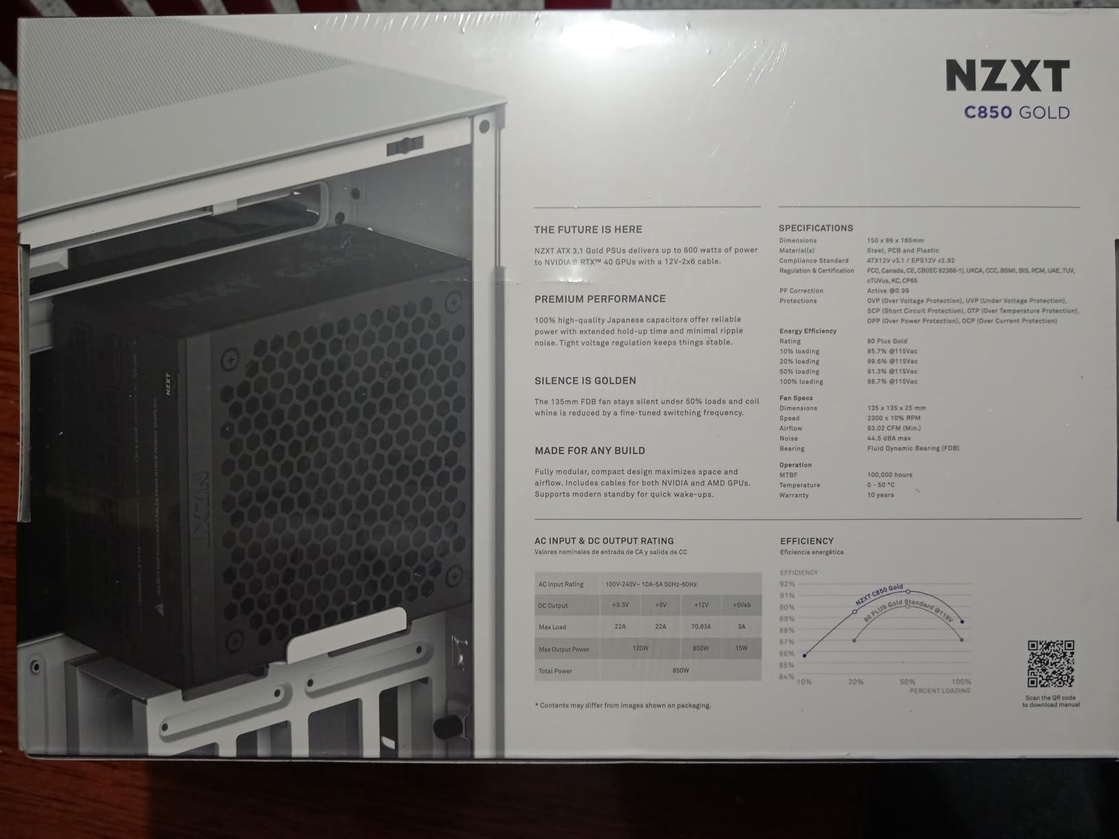 NZXT C1000 Gold ATX 3.1 - Fully Modular Low-Noise PC Gaming Power Supply - 1000 Watts - 80 Plus Gold - 12V-2x6 Connector - Zero Fan Mode - 100% Japanese Capacitors - Black - Customer Photo 1