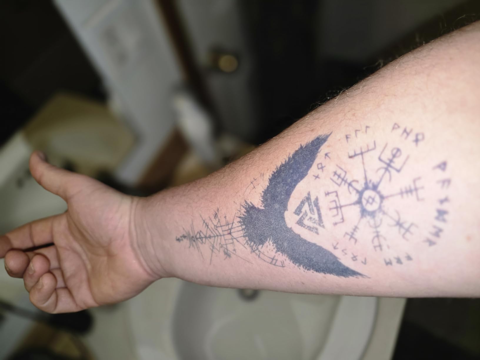 INKARTLINK Tattoo Tech, 2 Sheets Large Semi Permanent Tattoo, Adult Art Design Temporary Tattoos, Lasts 1-2 Weeks, Waterproof, Realistic Look, No Adhesive, No Reflection (Ancient Symbols) - Customer Photo 1