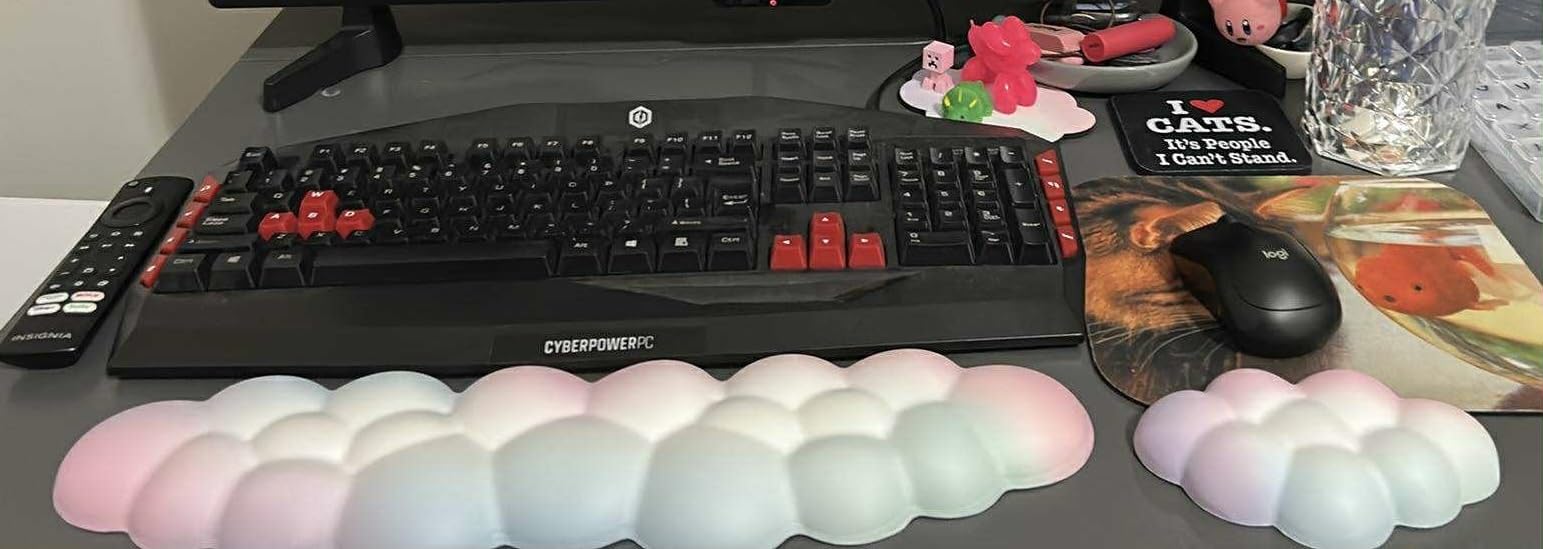 Cloud Wrist Rest Keyboard, Cloud Keyboard Wrist Pad Set with PU Leather Memory Foam, Cute Arm Rest for Palm Support, PC/Gaming Desk Accessories/Office Setup/Computer Hand Cushion - White Customer Review Cloud Wrist Rest Keyboard, Cloud Keyboard Wrist Pad Set with PU Leather Memory Foam, Cute Arm Rest for Palm Support, PC/Gaming Desk Accessories/Office Setup/Computer Hand Cushion - White - Customer Photo 1
