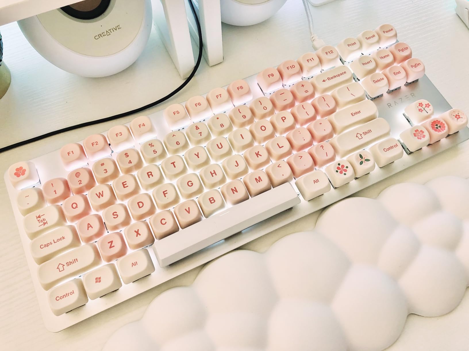 Cloud Wrist Rest Keyboard, Cloud Keyboard Wrist Pad Set with PU Leather Memory Foam, Cute Arm Rest for Palm Support, PC/Gaming Desk Accessories/Office Setup/Computer Hand Cushion - White - Customer Photo 2