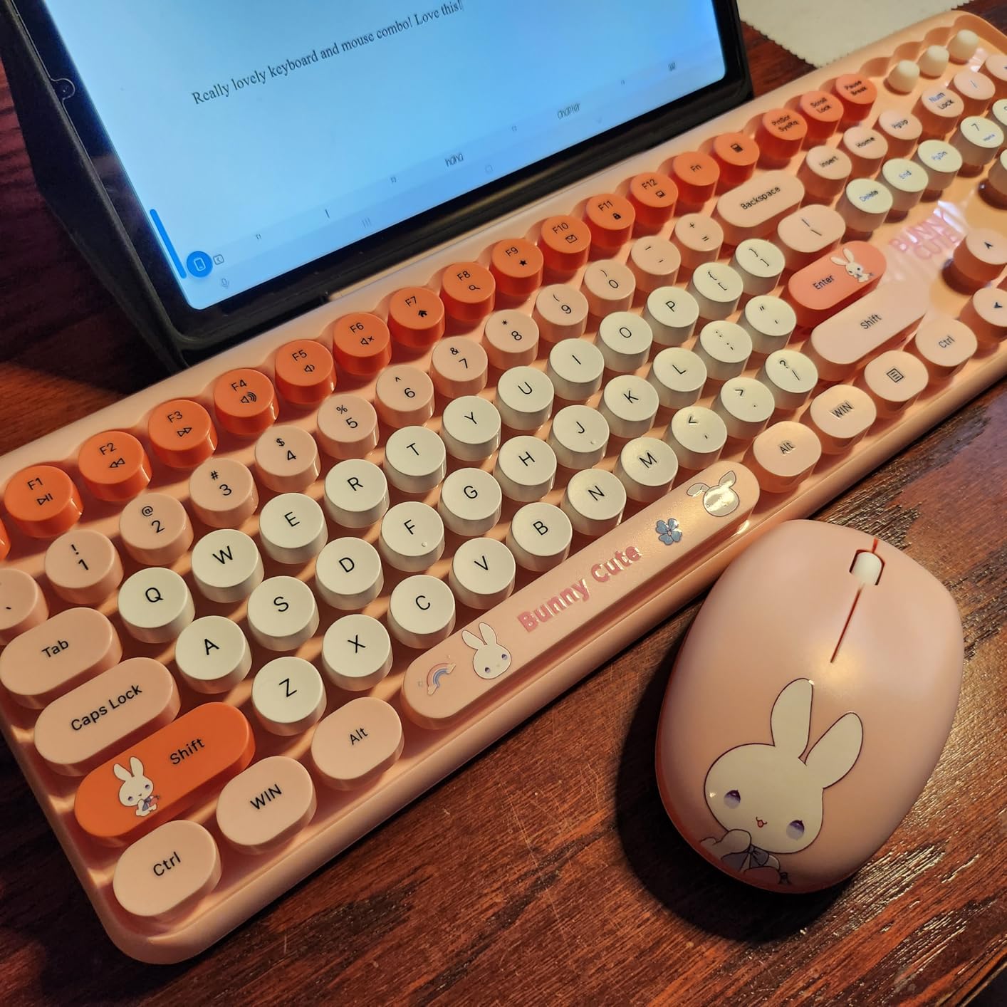 Wireless Keyboard Mouse Combo, MOFII 104 Round Keys Lovely Full-Size Cute Colorful Keyboard and Mouse with Retro Typewriter for PC/Mac/Laptop/Tablet/Computer/Windows Blue - Customer Photo 2