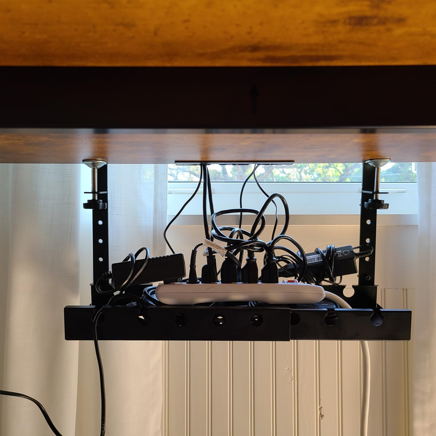 Liquid Stands Extendable Under Desk Cable Management Tray - 22.5' Metal Wire Cable Organizer Under Desk - Cord Management with Clamp Aluminum Wire Tray Power Strip Cord Holder for Piano Stand - Customer Photo 2