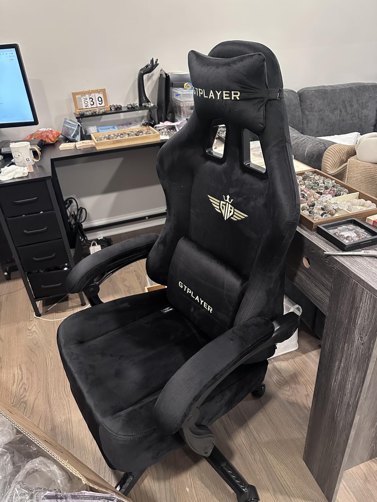 GTPLAYER Big and Tall Gaming Chair Fabric with Pocket Spring Cushion, High Back Ergonomic Computer Chair with Footrest for Adults Lumbar Support Swivel Game Chair for Office Gaming 350LBS, Black customer photo 2