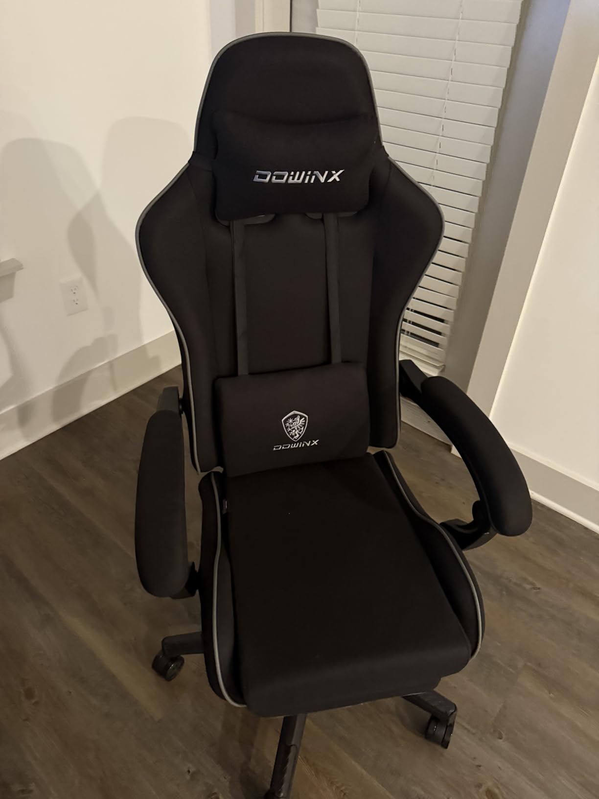 Dowinx Gaming Chair Fabric with Pocket Spring Cushion, Massage Game Chair Cloth with Headrest, Ergonomic Computer Chair with Footrest 290LBS, Black - Customer Photo 1