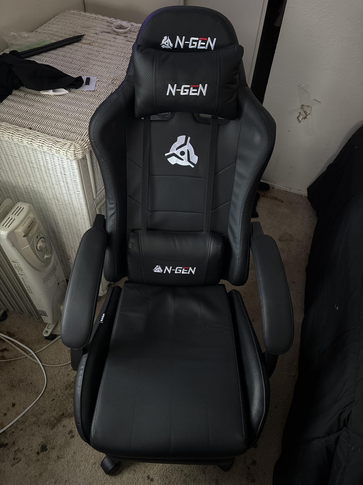 N-GEN GAMING Video Gaming Chair with Footrest Lumbar Support for Home Office High Back Recliner Height Adjustable Ergonomic Comfy Leather Computer Desk Chair (Black) - Customer Photo 1