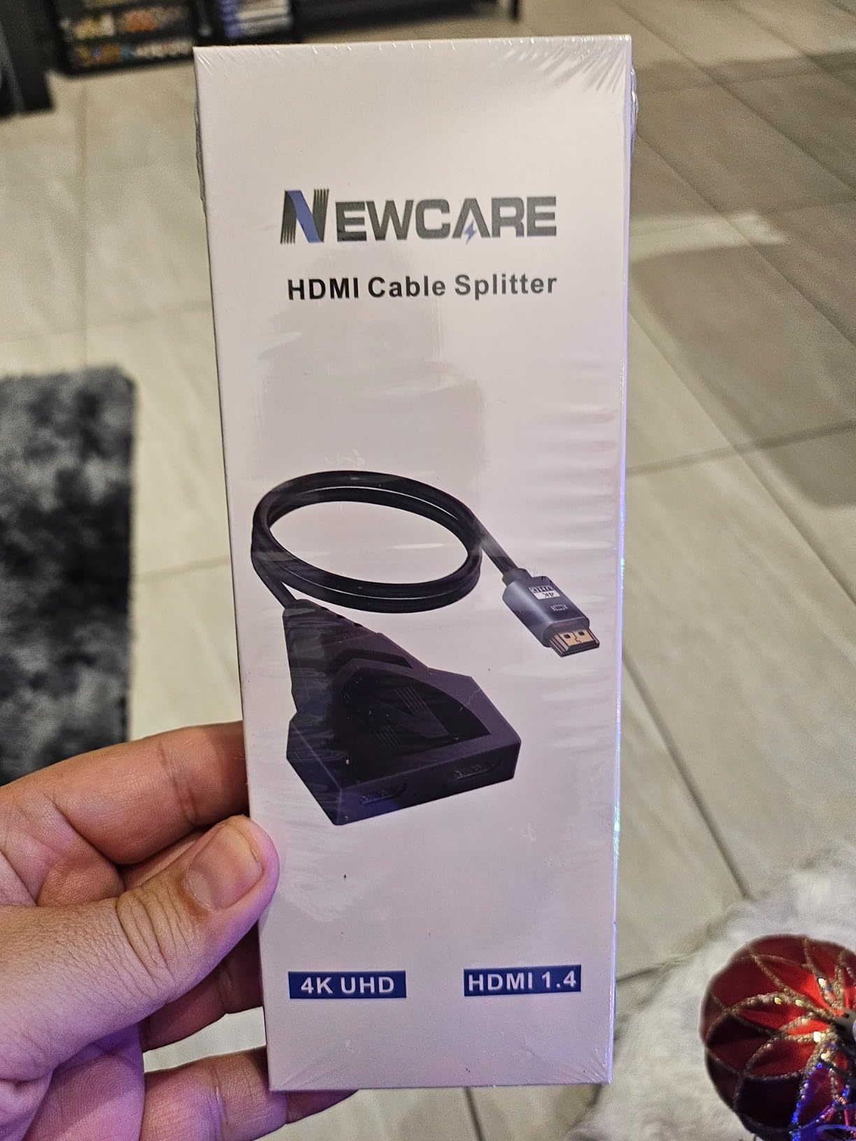 HDMI Splitter 1 in 2 Out with 1.6Ft Fixed HDMI 2.0 Cable-Mirror Display(Not Extended Display), 4K HDMI Splitter 1 Male to 2 Female Adapter, (Need Power Adapter 5V 1A), Supports 1080P 3D for HDTV, PS4 - Customer Photo 2