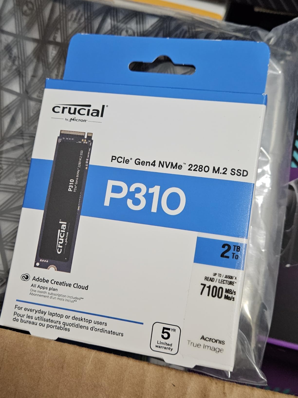 Crucial P310 1TB SSD, PCIe Gen4 NVMe M.2 2280, Up to 7,100MB/s, for Laptop, Desktop (PC), & Handheld Gaming Consoles, Includes Acronis Data Recovery Software, Solid State Drive - CT1000P310SSD801 - Customer Photo 3