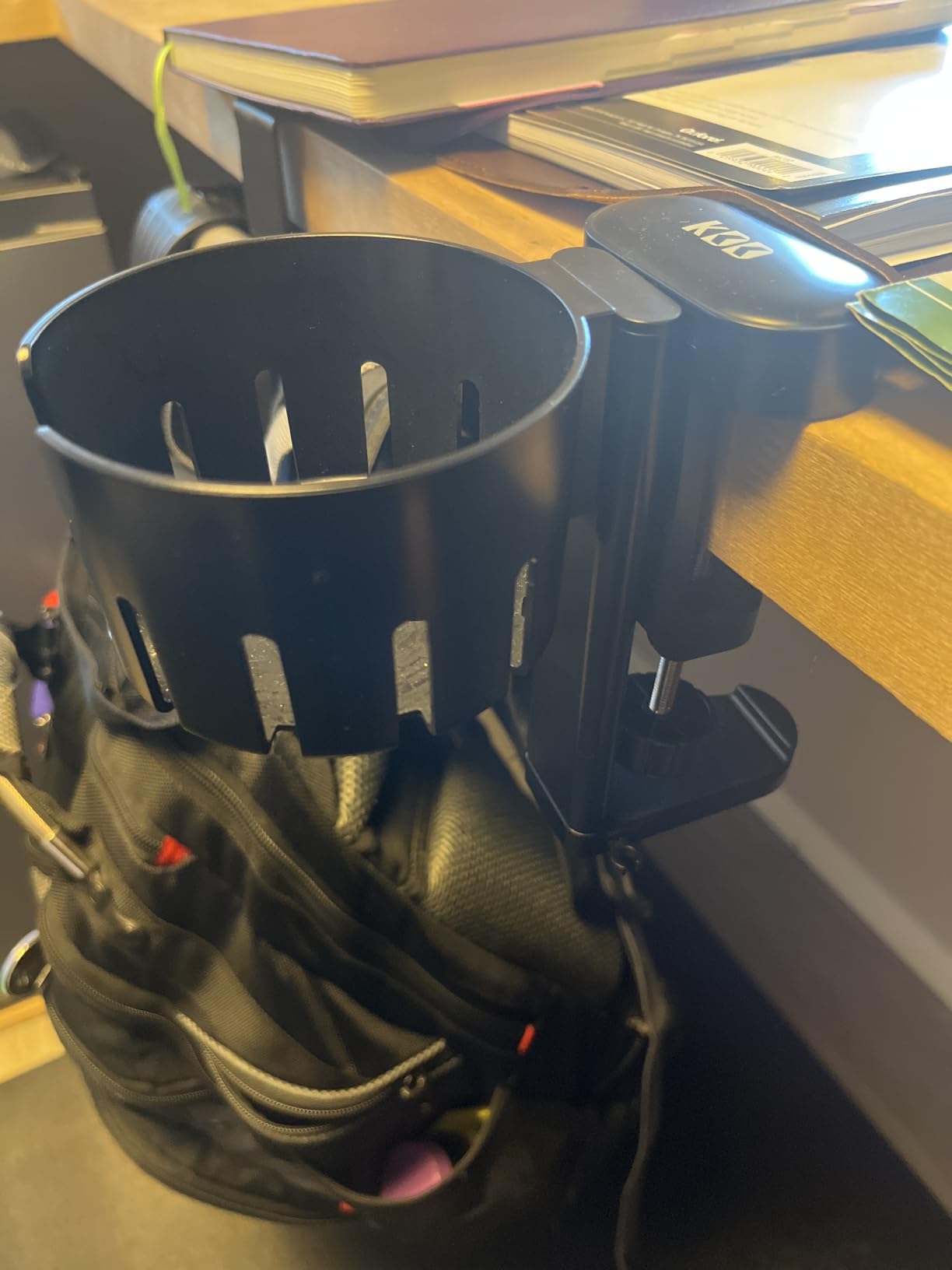 KDD 2 in 1 Headphone Hanger with Desk Cup Holder - Under Desk Clamp Rotatable Headset Holder - Suitable for Coffee Mups, Water Cups, Headphone(Black) - Customer Photo 2