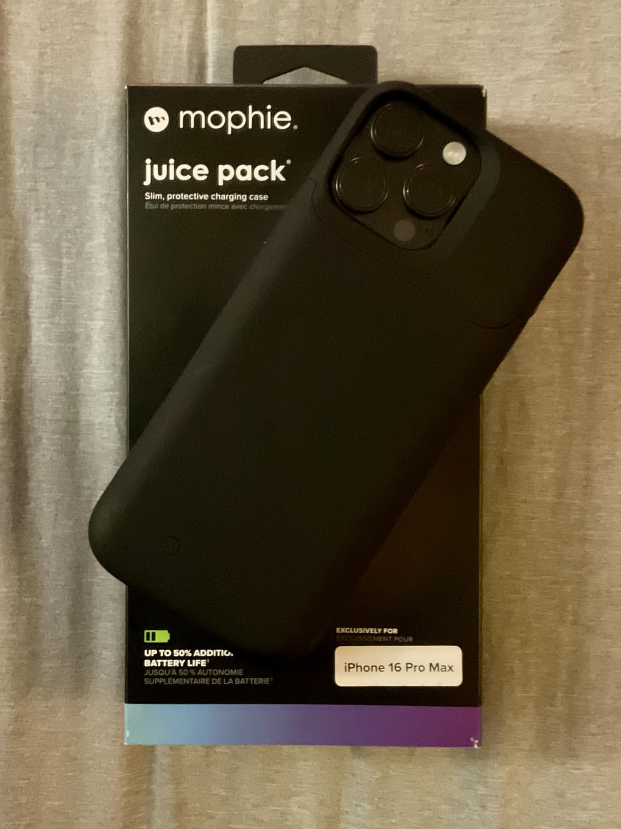 Mophie Juice Pack Battery Case for iPhone 16 Pro Max - Slim Charging Case, Magnetic Back for Wallets & Mounts, +50% Extra Battery Life, Enhanced 6-Foot Drop Protection, Sustainable Material, Black - Customer Photo 2