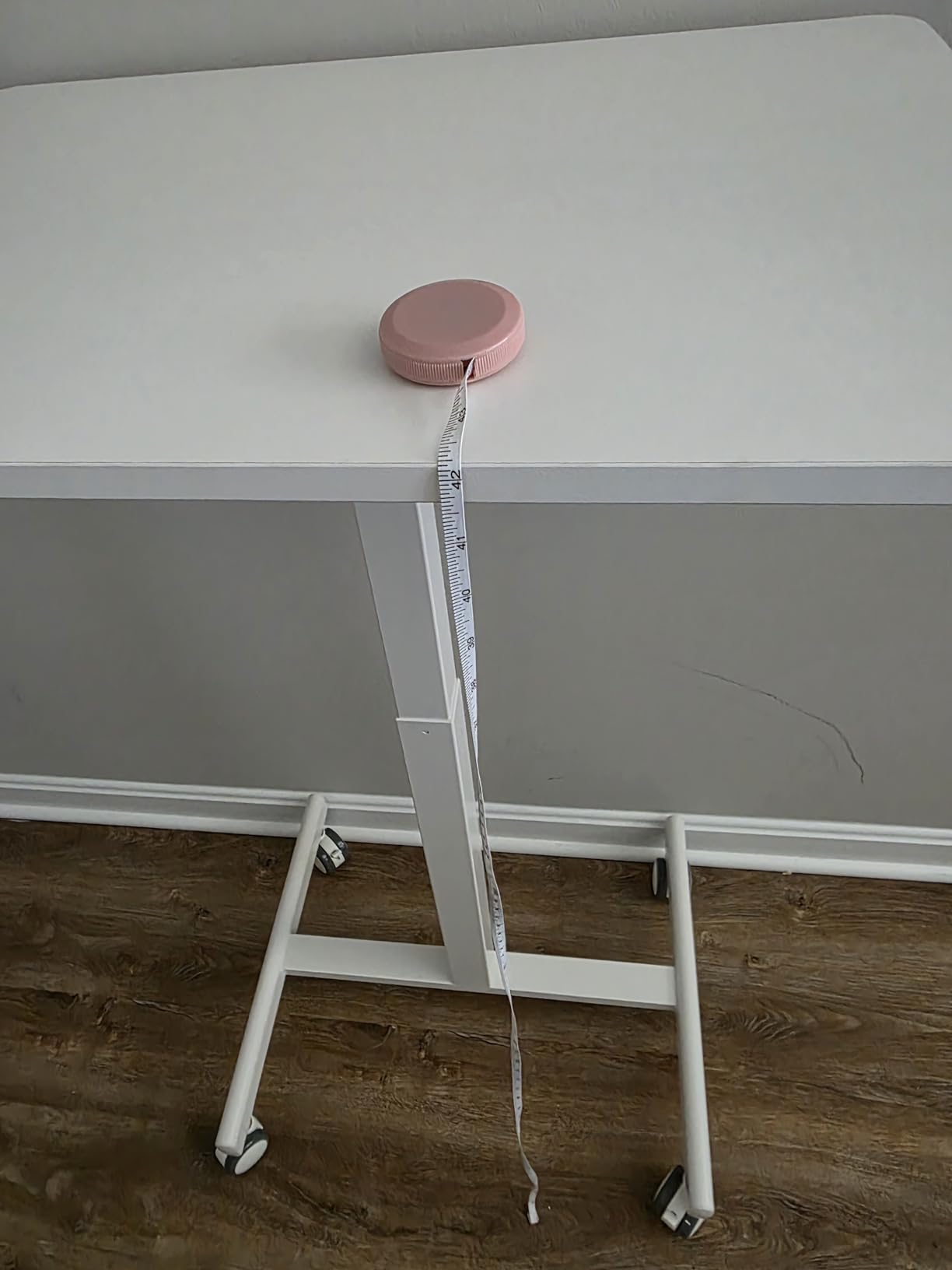 Sweetcrispy Mobile Small Standing Desk - Sit Stand Portable Rolling Laptop Desk with Lockable Wheels, Adjustable Height Computer Workstations, White - Customer Photo 1