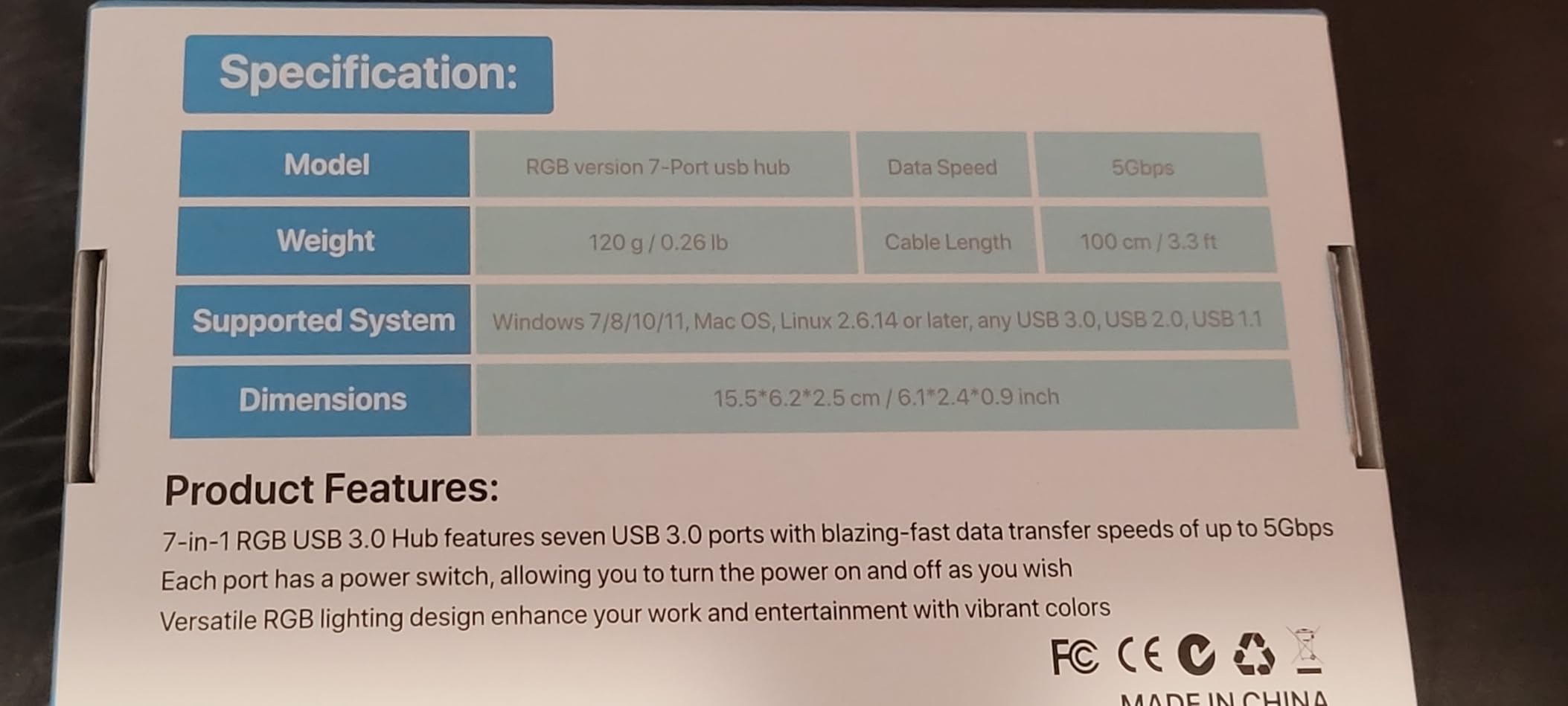 ZIUMIER USB 3.0 Hub,7 Ports USB Expander with RGB LED Strip,USB Hub for Laptop,Individual LED On/Off Switches for Mac, PC, Desktop, Flash Drive, Mobile HDD - Customer Photo 4