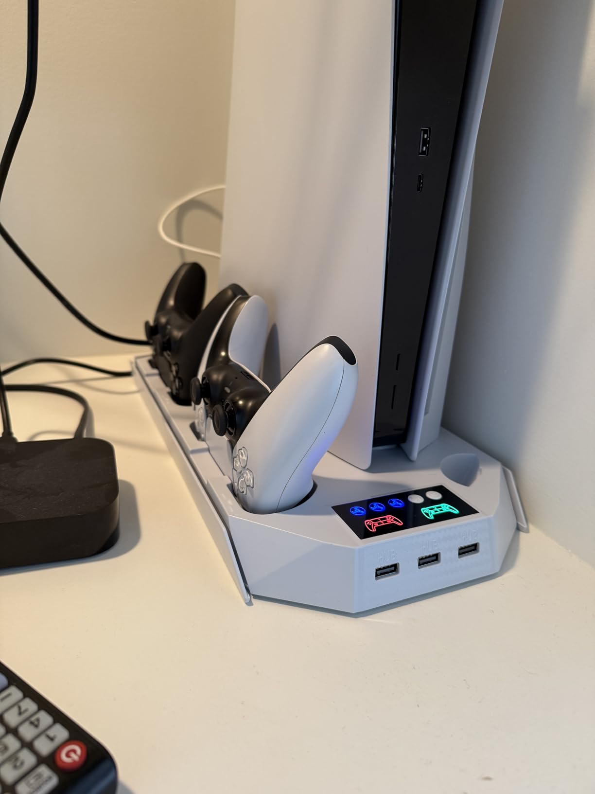 PS5/PS5 Slim Cooling Station with Controller Charging Station for PlayStation 5 Console Disc/Digital, PS 5 Cooling Stand Accessories with LED Light/Charger/Cooler Fan/3 USB Hubs/Headset Holder/Screw - Customer Photo 1