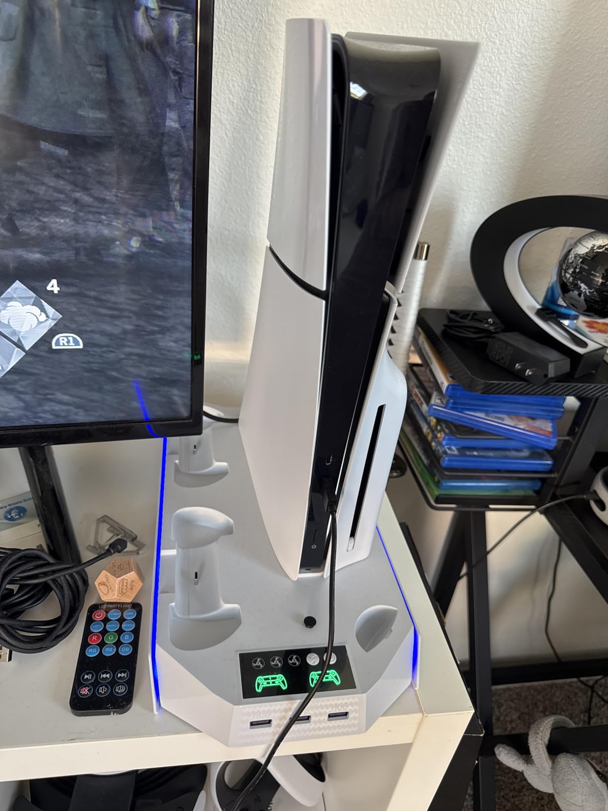 PS5/PS5 Slim Cooling Station with Controller Charging Station for PlayStation 5 Console Disc/Digital, PS 5 Cooling Stand Accessories with LED Light/Charger/Cooler Fan/3 USB Hubs/Headset Holder/Screw - Customer Photo 2