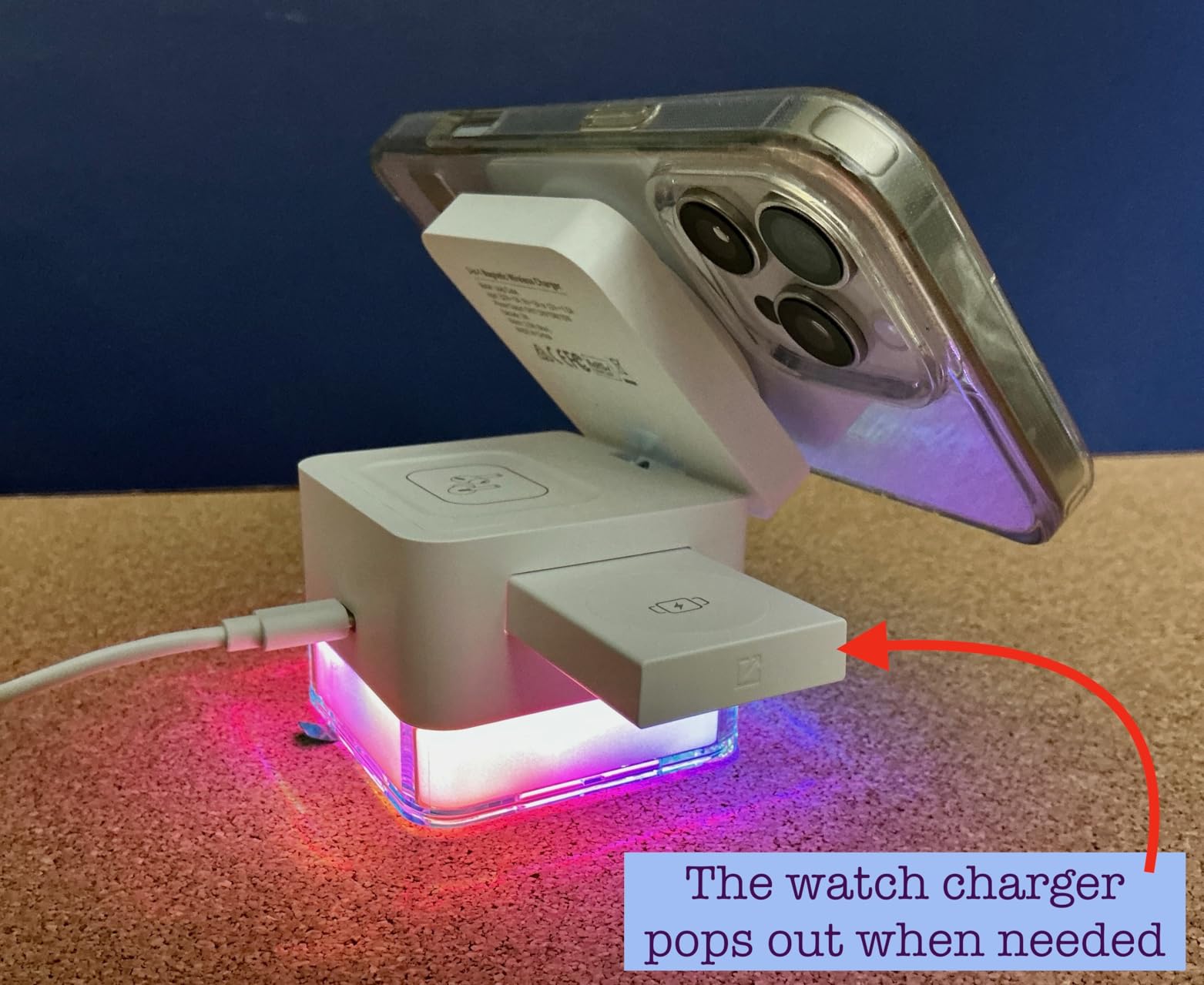 Minthouz 3 in 1 Apple Charging Station: Wireless Charger iPhone Magnetic Charger with Multi-Color Light for Multiple Devices – iPhone 17, 16, 15, 14, 13,Pro/Max, Apple Watch Series & AirPods Pro/4/3/2 - Customer Photo 4