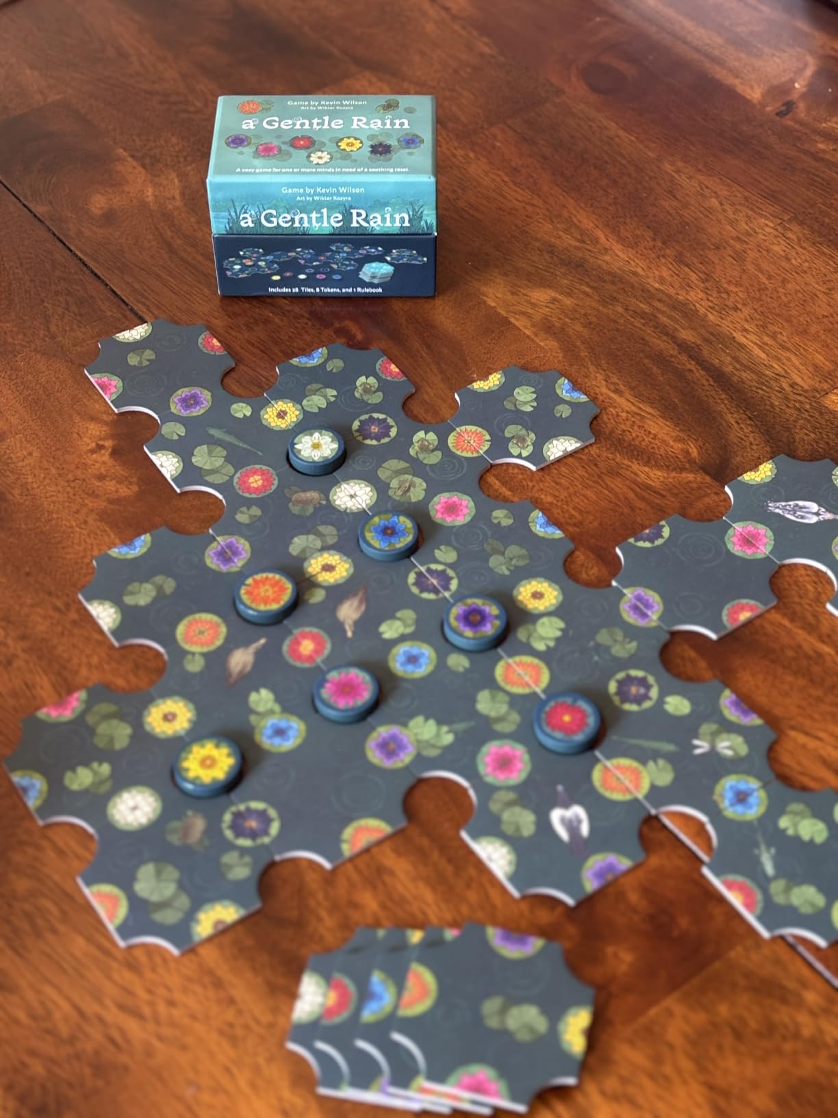 A Gentle Rain – Calming Tile-Laying Puzzle Game – Mindful Solo, 2-Player, or Cooperative Play in 15 Minutes – Soft-Touch Tiles & Wooden Blossoms – Compact, Giftable, Family-Friendly Board Game - Customer Photo 1