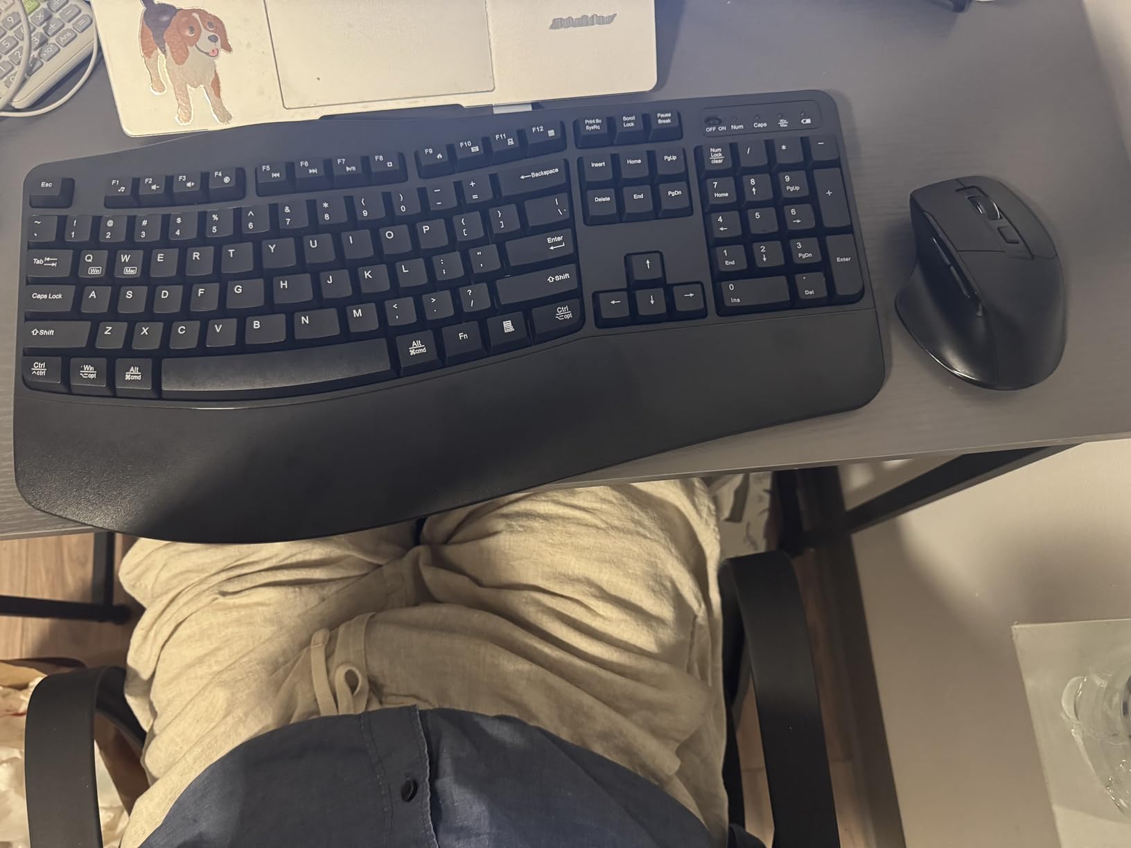 Wireless Keyboard and Mouse Combo, 2.4G Full Size Wave Keys Ergonomic Keyboard with Wrist Rest and 3-Level DPI Adjustable Wireless Ergonomic Mouse for Windows, Mac OS Desktop/Laptop/PC(Black) - Customer Photo 1