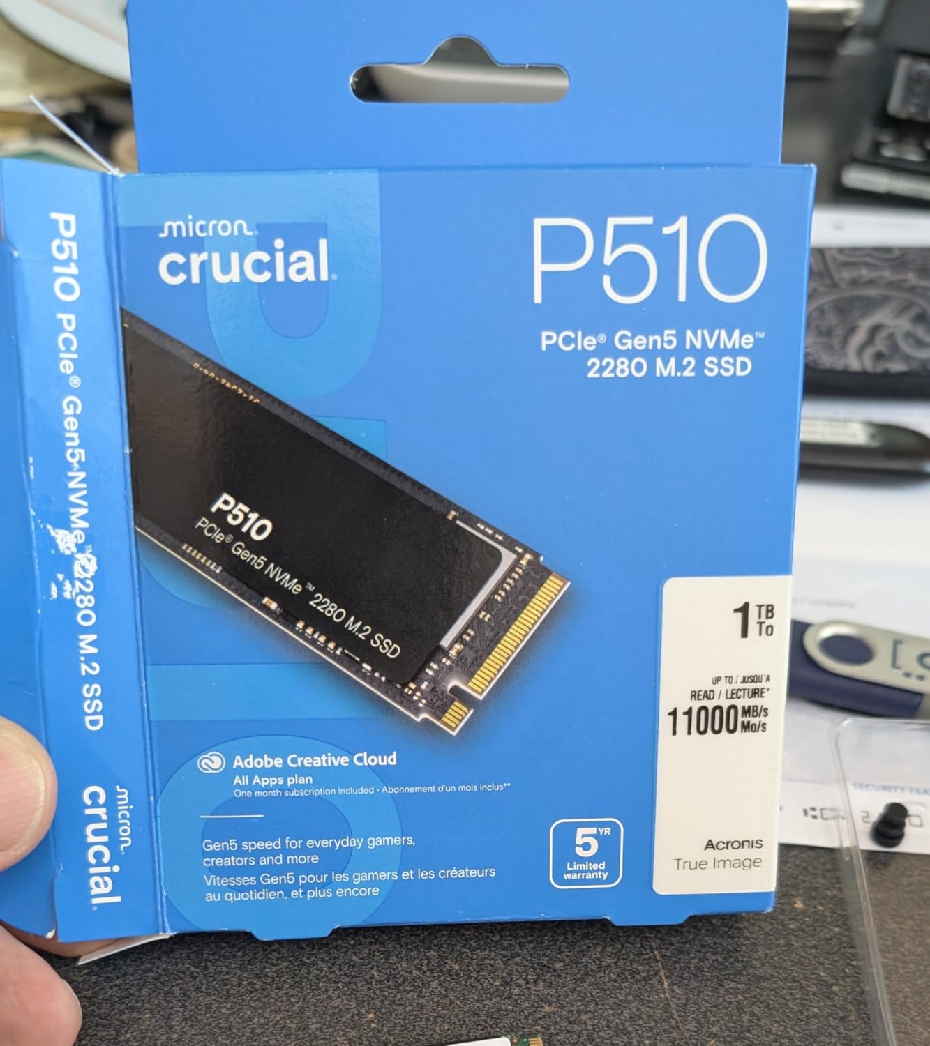 Crucial P510 1TB Gen5 NVMe SSD, Up to 11,000 MB/s, PCIe 5.0 M.2 2280 SSD, Internal Solid State Drive, Compatible with Laptop, Desktop, +Acronis Software - CT1000P510SSD8-01 - Customer Photo 1