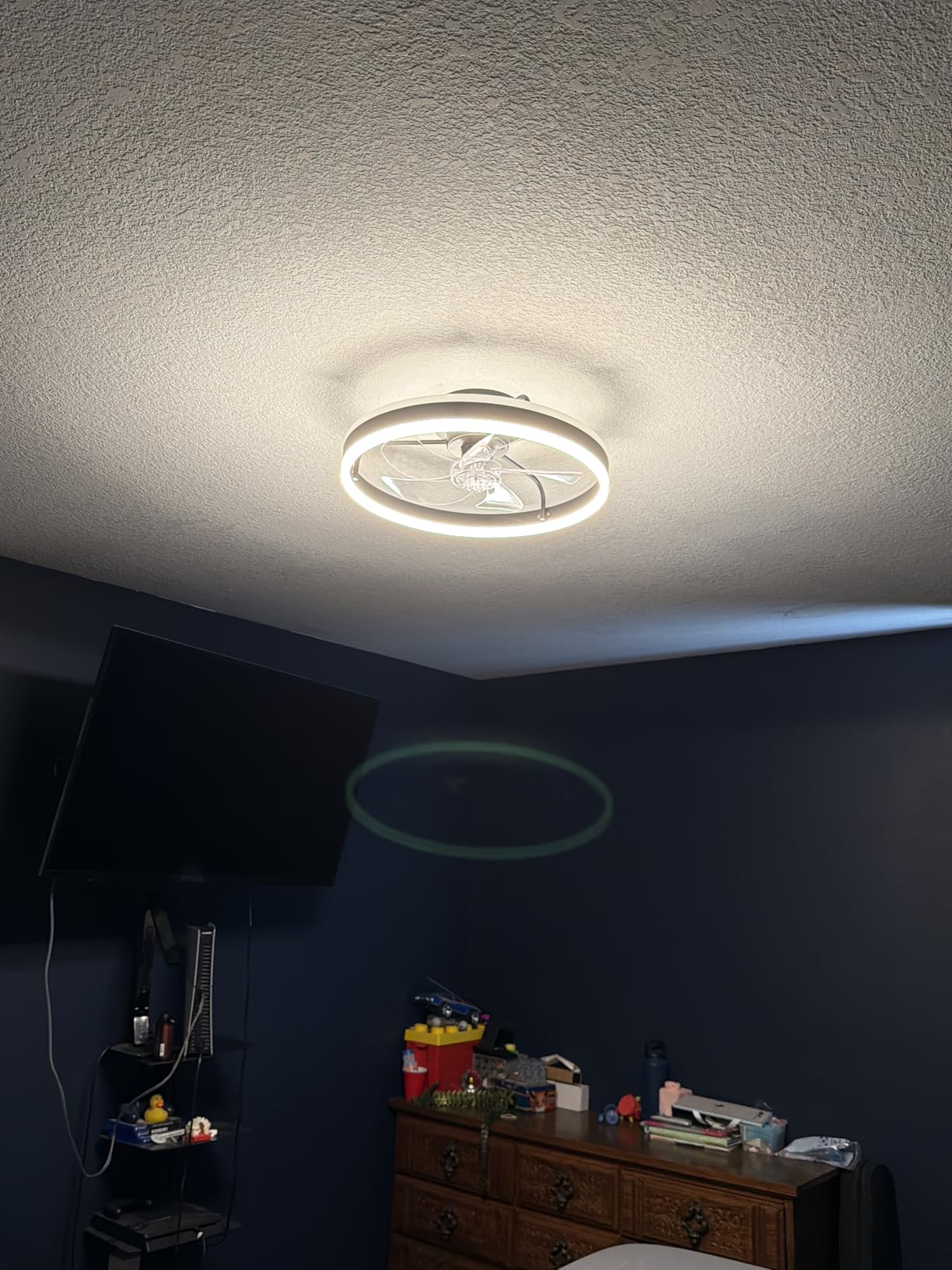 Lumary Smart WiFi Ceiling Fans with Lights, RGBAI Flush Mount Ceiling Fans with Lights and Remote, Dual Lighting Mode Modern LED Low Profile Ceiling Fan for Bedroom Works with Alexa Google, 20in Black - Customer Photo 2
