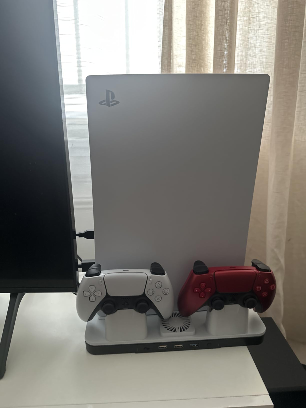 PS5/Pro/Slim Stand and Cooling Station with Dual Controller Charger for Playsation 5 Disc&Digital Consoles, RGB Light, Cooling Fan, Headset Holder PS5 Accessories 3 USB Hub(1x3.0 & 2x2.0) - Customer Photo 2