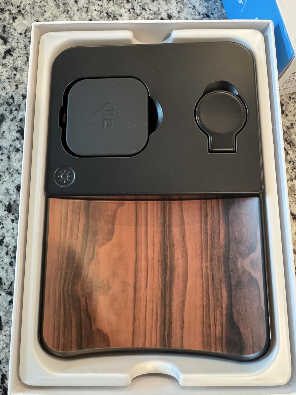 AT&T 3-in-1 Wireless Charging Station with Wood Grain Storage Tray – Charge Phone, Earbuds & SmartWatch at Once – Includes 30W Wall Charger & 4ft USB-C Cable – for Desk, Nightstand, or Travel - Customer Photo 2