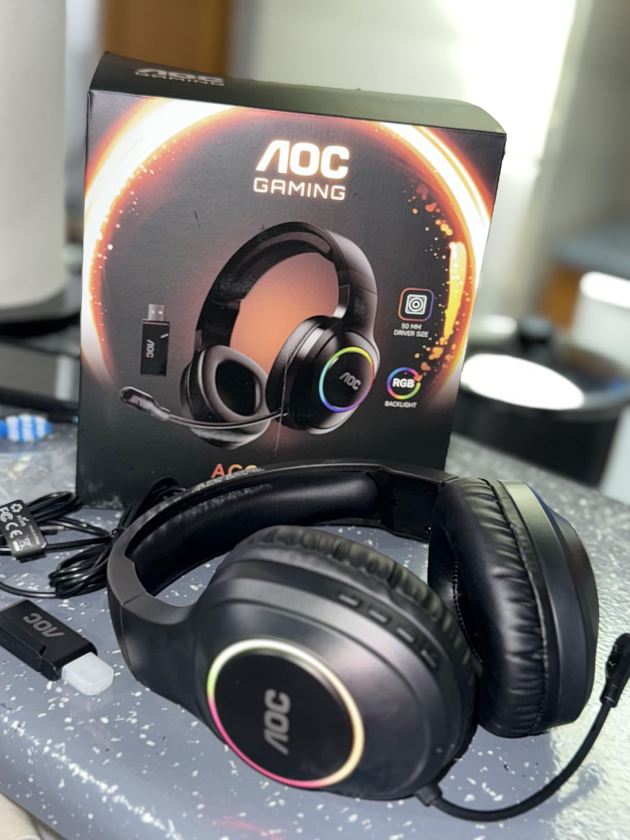 AOC Wireless Gaming Headset Compatible with PS5/4, Nintendo Switch, PC, Bluetooth 5.4 & 2.4GHz Gaming Headphones with Noise Canceling Mic, RGB, Type-C, 20ms Latency, 45H, 7.1 Virtual Surround- Black - Customer Photo 3