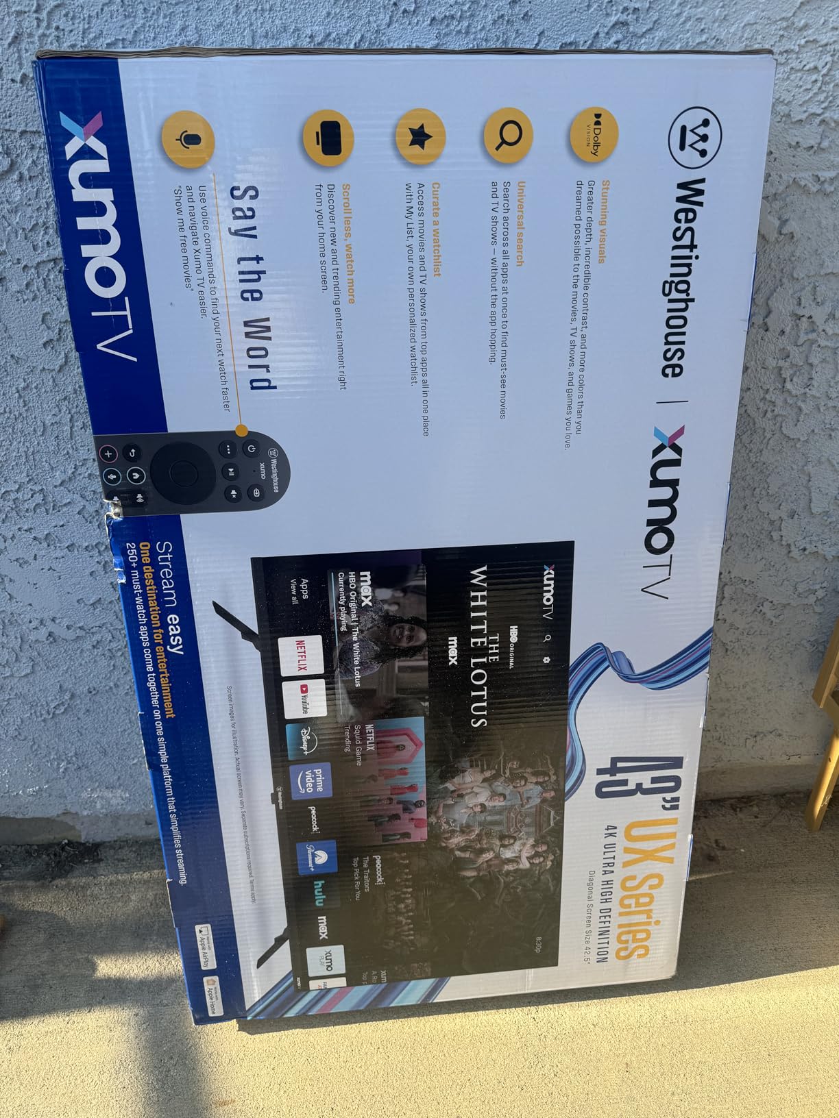 Westinghouse 43-inch Smart TV, 4K UHD Xumo TV w/ HDR10, Voice Remote, Dolby Vision, Dolby Atmos, Edgeless, Flat Screen LED Television w/Bluetooth, Apple AirPlay, Wi-Fi & Mobile Connectivity - Customer Photo 4