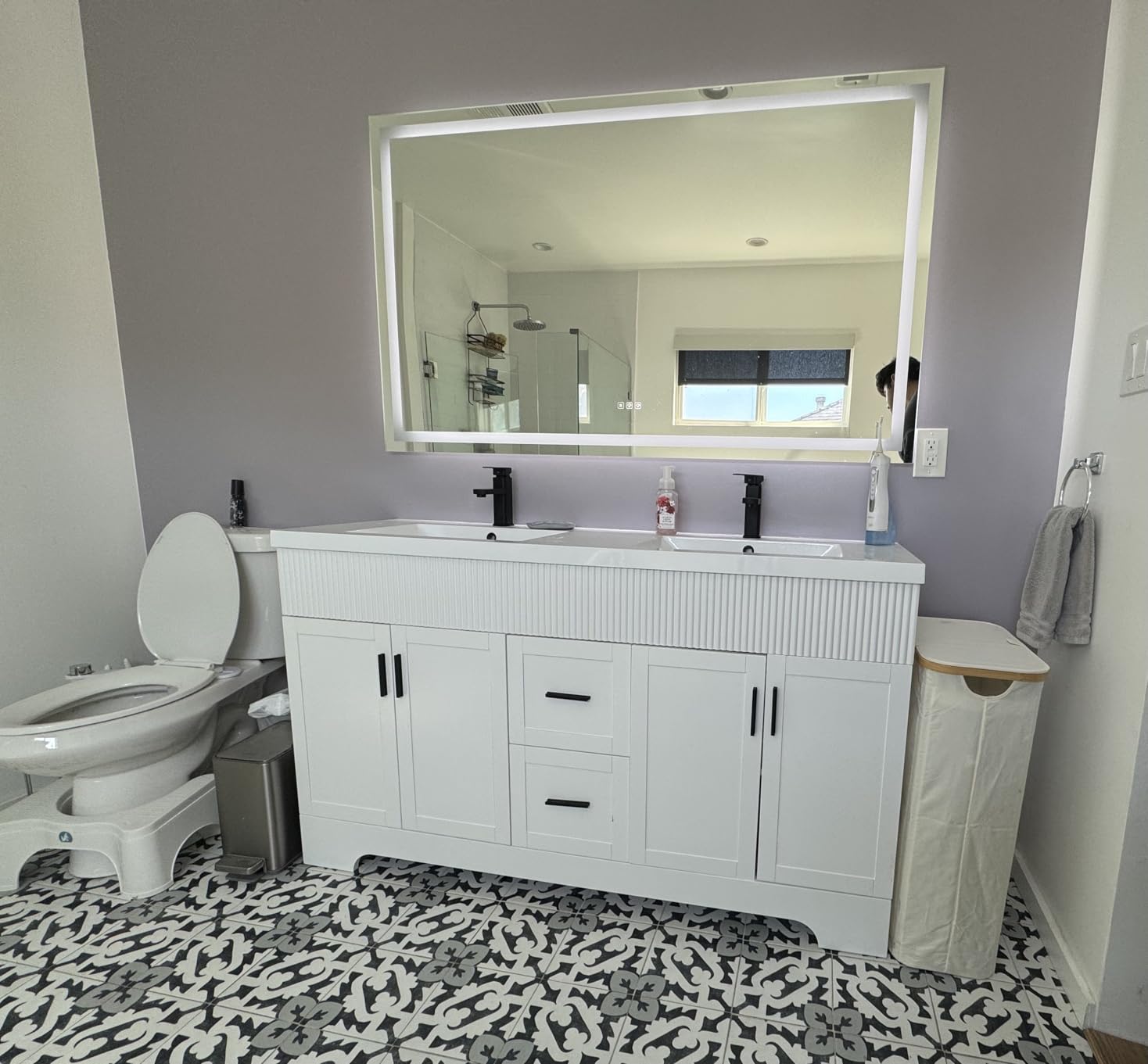 GarveeHome 60 in x 36 in LED Bathroom Mirror with Lights, Dimmable, Anti-Fog, Backlit + Front Lit, Smart Bathroom Vanity Mirror for Wall, Memory Function, Shatter-Proof (Horizontal/Vertical) - Customer Photo 3