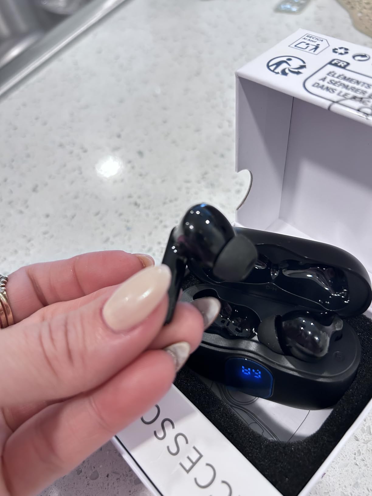 Wireless Earbuds, Bluetooth 5.4 Headphones Bass Stereo, Ear Buds with Noise Cancelling Mic, LED Display in Ear Earphones Clear Calls, IP7 Waterproof Bluetooth Earbuds for Laptop/Phones/Sports, Black - Customer Photo 3