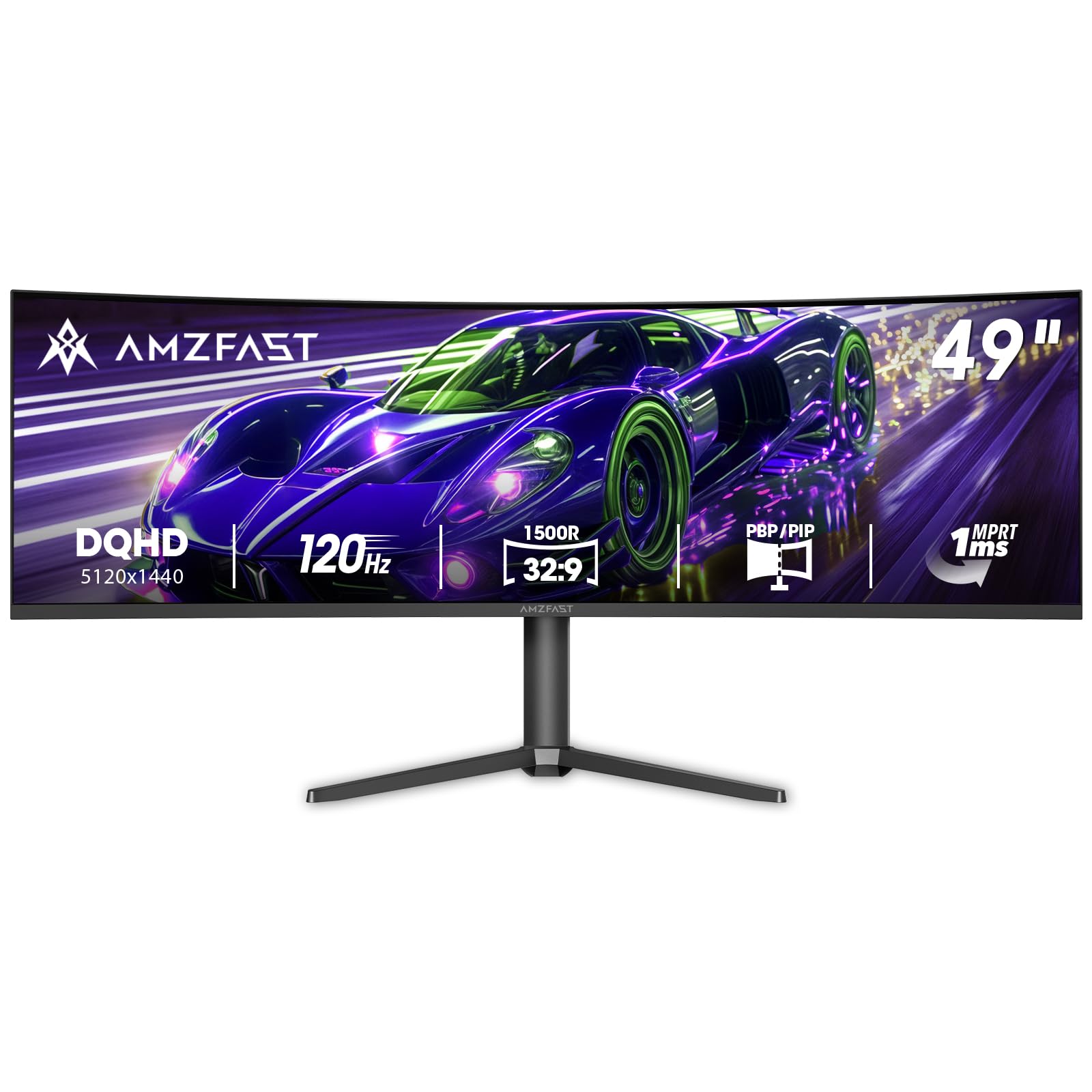 Amzfast 49 Inch Curved Monitor 120Hz DQHD 5120x1440p Ultrawide Gaming Monitor, 120% sRGB, R1500, 1ms MPRT, HDR, Adaptive Sync, PIP/PBP, Height Adjustable, HDMI 2.0/DP 1.4, VESA 75x75, AMZG49C7U - Customer Photo 1