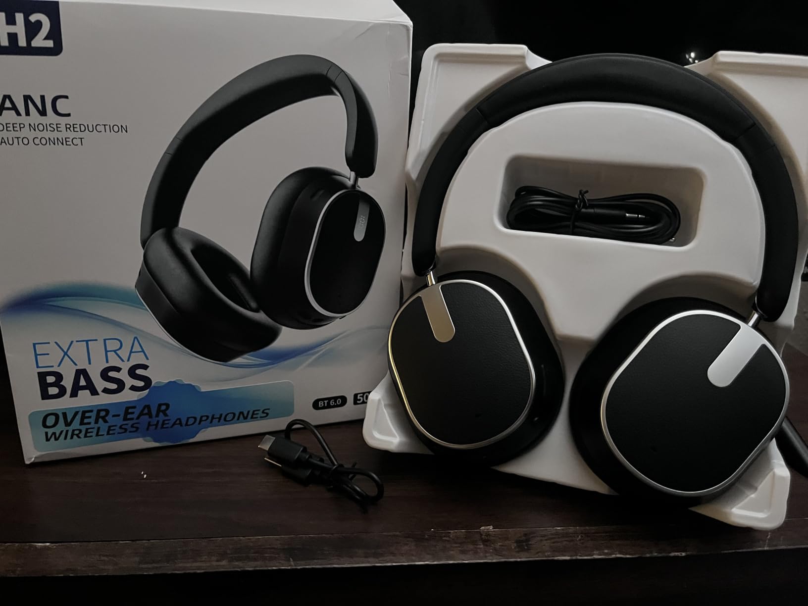 Hybrid Active Noise Cancelling Bluetooth Headphones, Over Ear Wireless Headphones with 60H Playtime, Hi-Res Audio, Deep Bass, Memory Foam Ear Cups for Home Office Travel - Customer Photo 1