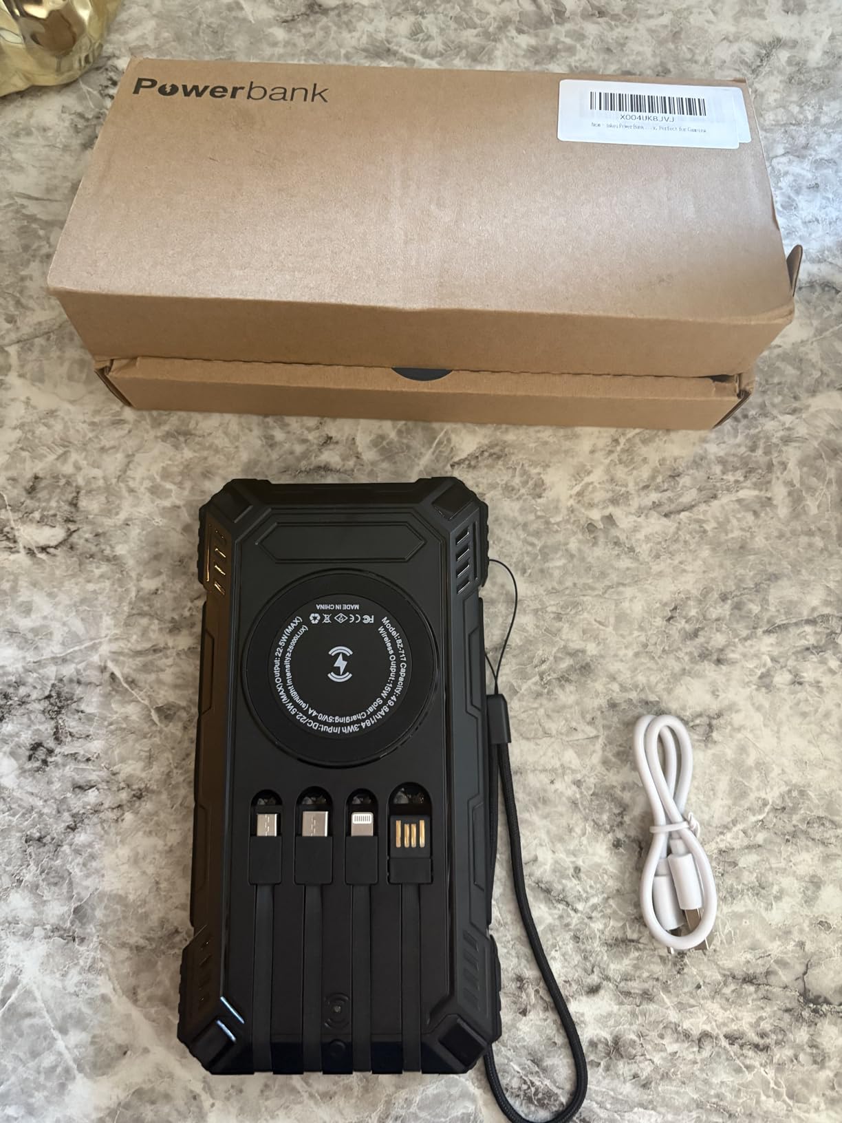 Solar Power Bank 49800mAh Wireless Portable Charger with USB-C 15W Fast Charging with 4 Built-in Cables LED Flashlight Battery Pack Compatible with iPhone, iPad, Galaxy, Perfect for Camping, Hiking - Customer Photo 1