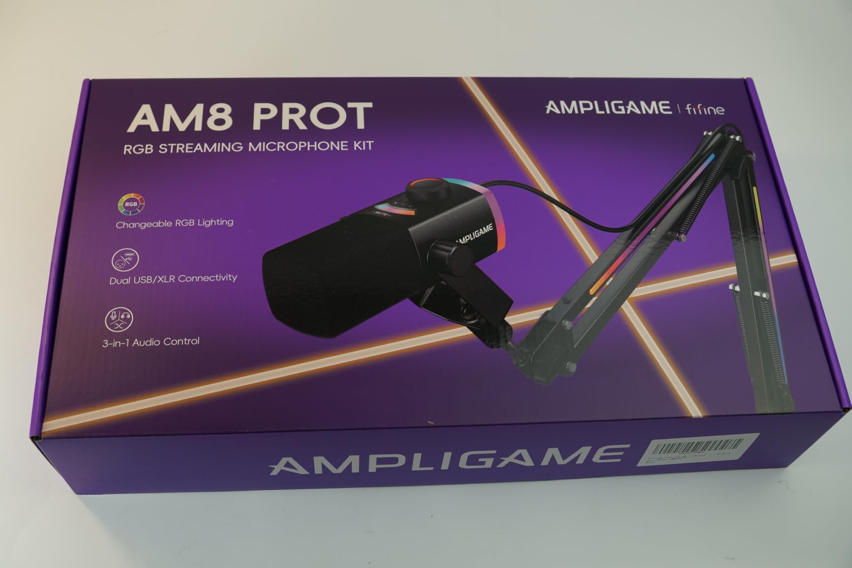FIFINE Gaming Microphone Kit, XLR/USB Dynamic PC Microphone with Boom Arm for Podcast Recording, RGB Streaming Mic Set, Tap-to-Mute, Mix Control, Headphone Jack-AmpliGame AM8PROT - Customer Photo 1