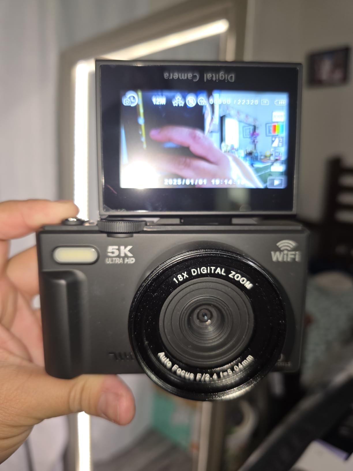 5K Digital Camera for Photography - 75MP WiFi Vlogging Camera for YouTube - UHD 18X Zoom Digital Cameras with Flip Screen 3
