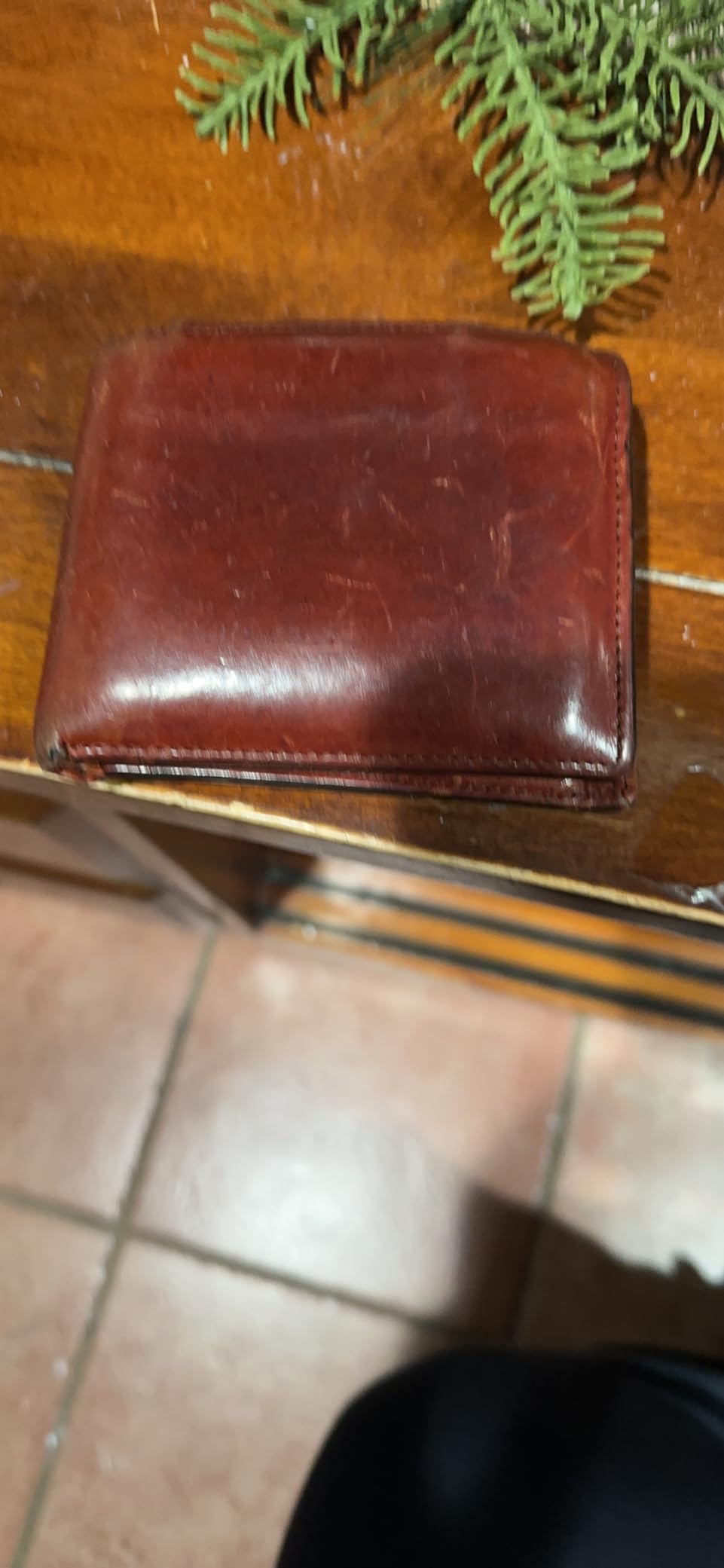 Men's Old Leather Bifold Wallet with ID Window and Card Slots - Italian Leather, Durable and Stylish, Dark Brown customer photo 2