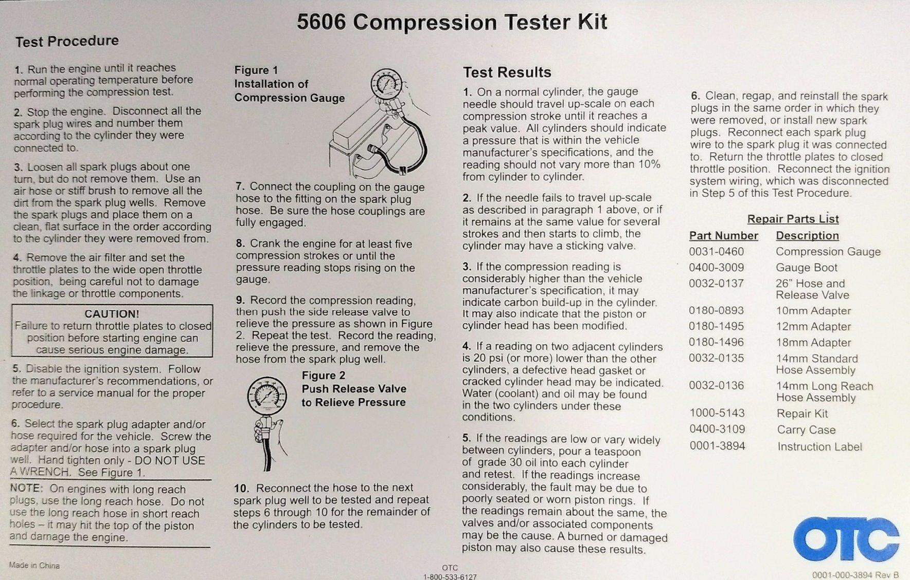 OTC 5606 Compression Tester Kit - Ideal Kit for Compression Testing on Gasoline Engines, Including Domestic/Import Cars, Trucks, SUVs, Vans, Motorcycles, ATVs/UTVs, Watercraft, and Small Engines customer photo 2