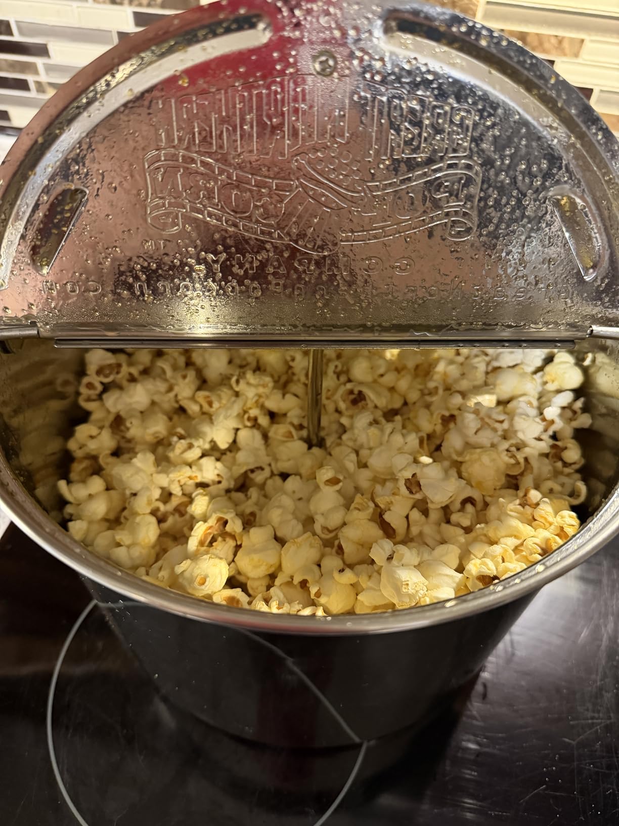 Stovetop Popcorn Maker - 6.5-Quart Stainless-Steel Popcorn Popper with a Hand Crank, Vented Lid, and Stir Paddle by Great Northern Popcorn (Silver) customer photo 1