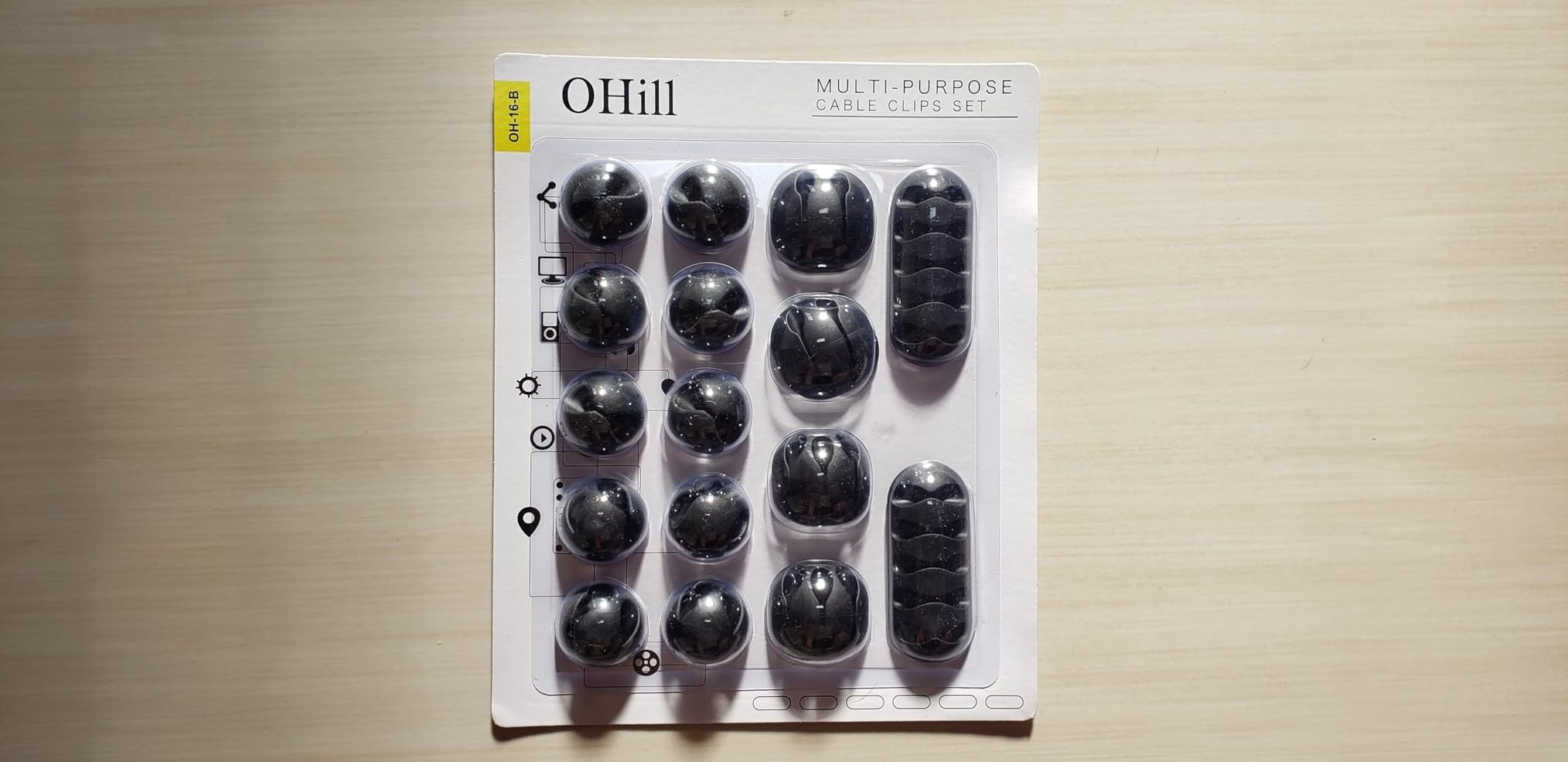 OHill 16-Pack Black Cord Organizer - Adhesive Cable Clips Holder for Desk, Wall, Car - Wire Management Clips for iPhone Charger, USB, Computer Cables customer photo 2