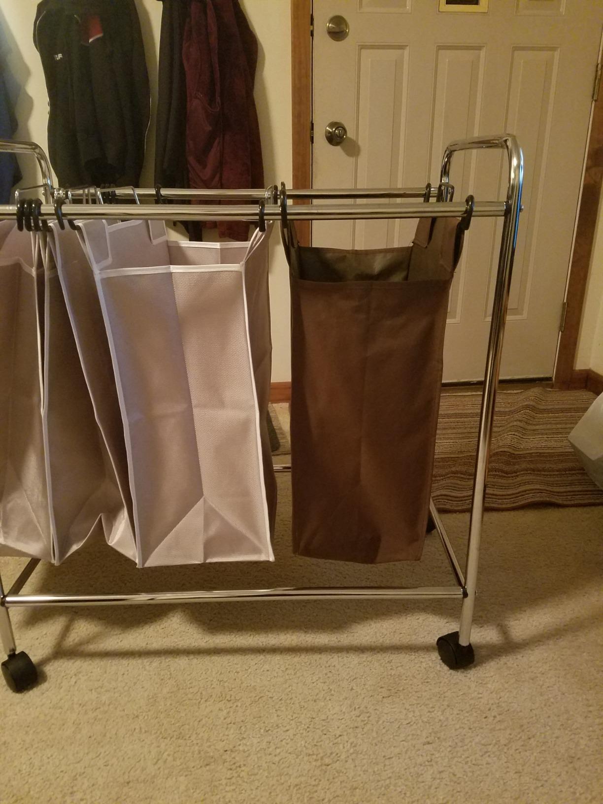 Amazon Basics 3-Bag Laundry Sorter with Removable Bags, Metal Frame, Washable, Locking Wheels, Gray customer photo 2