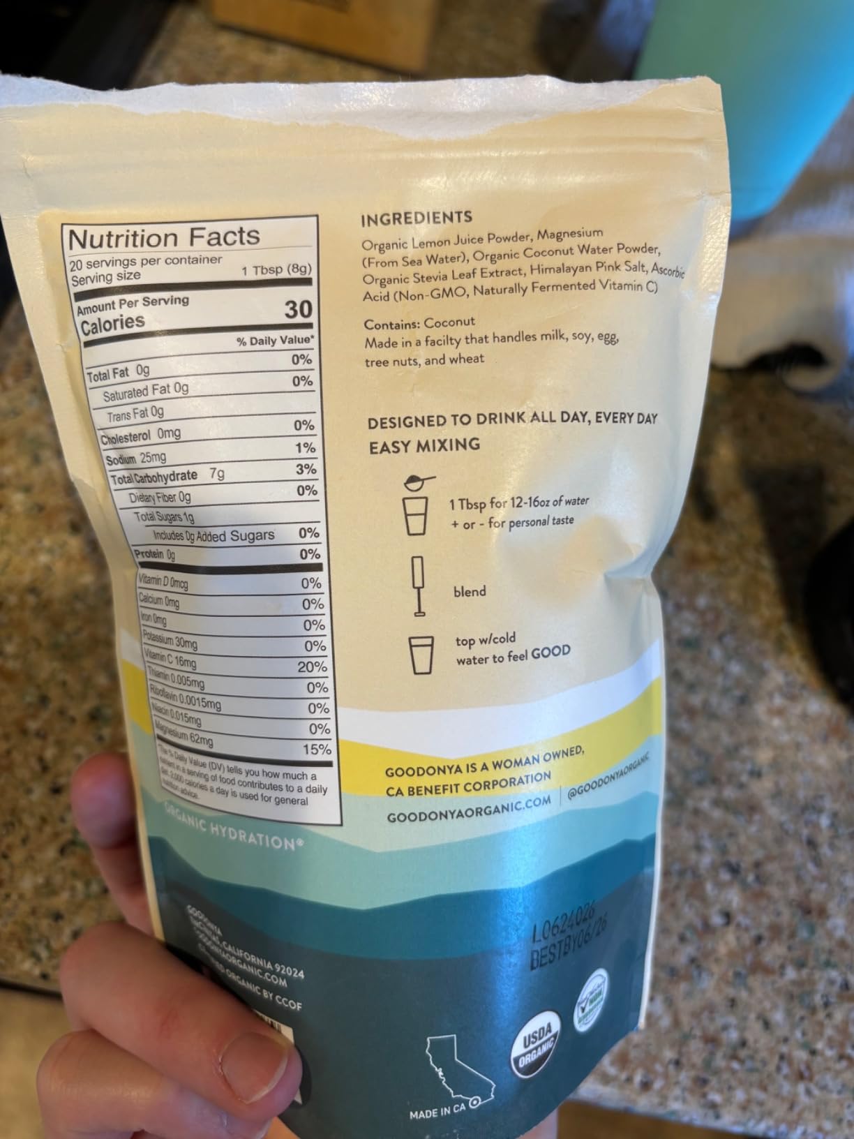 GoodOnya Organic Hydration Electrolyte Drink Mix, Certified Organic Hydration Powder, Non-GMO, Biochecked Glyphosate Free, Low Sugar, Lemonade Flavor, No Artificial Flavors, 20 Servings customer photo 2
