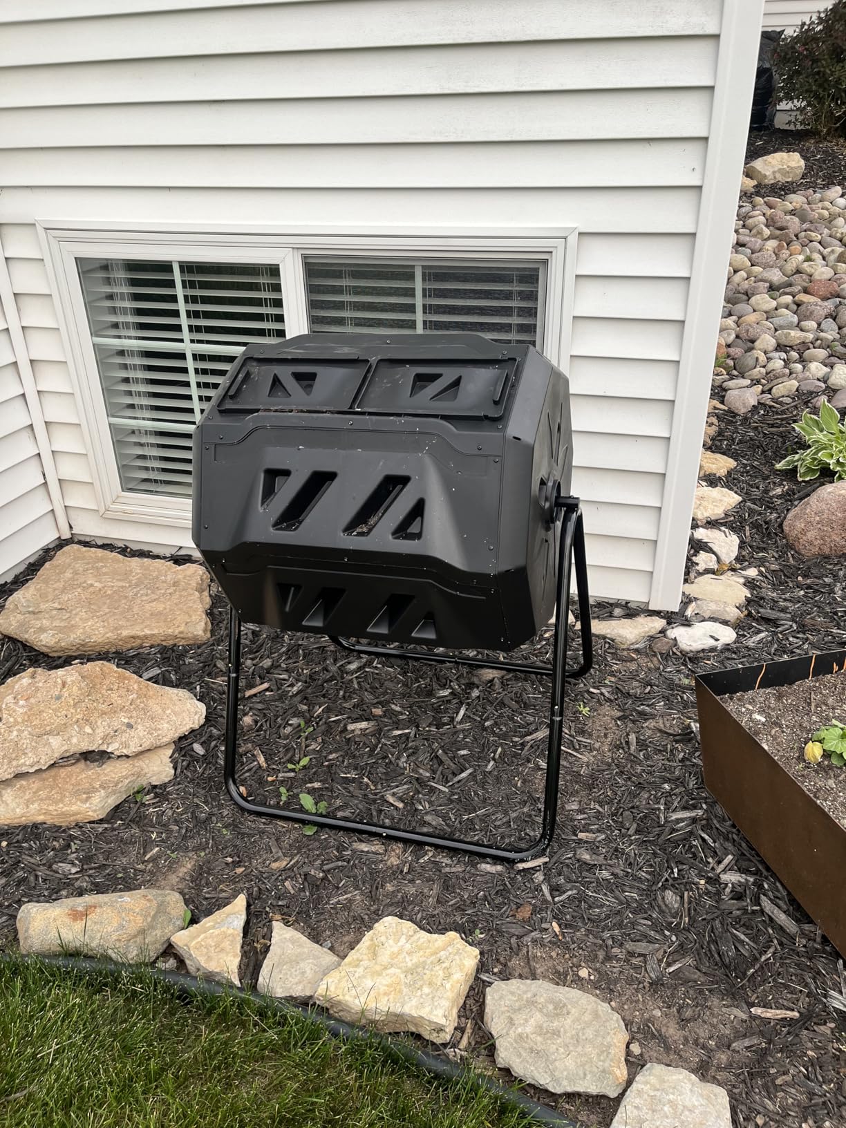 F2C Compost Bin Outdoor 43 Gallon Garden Dual Chamber Composter Bin - Bundled with Pearson's Gardening Gloves, BPA Free, Heavy-Duty Steel Frame, Rotating Tumbler with Sliding Doors - Black customer photo 1
