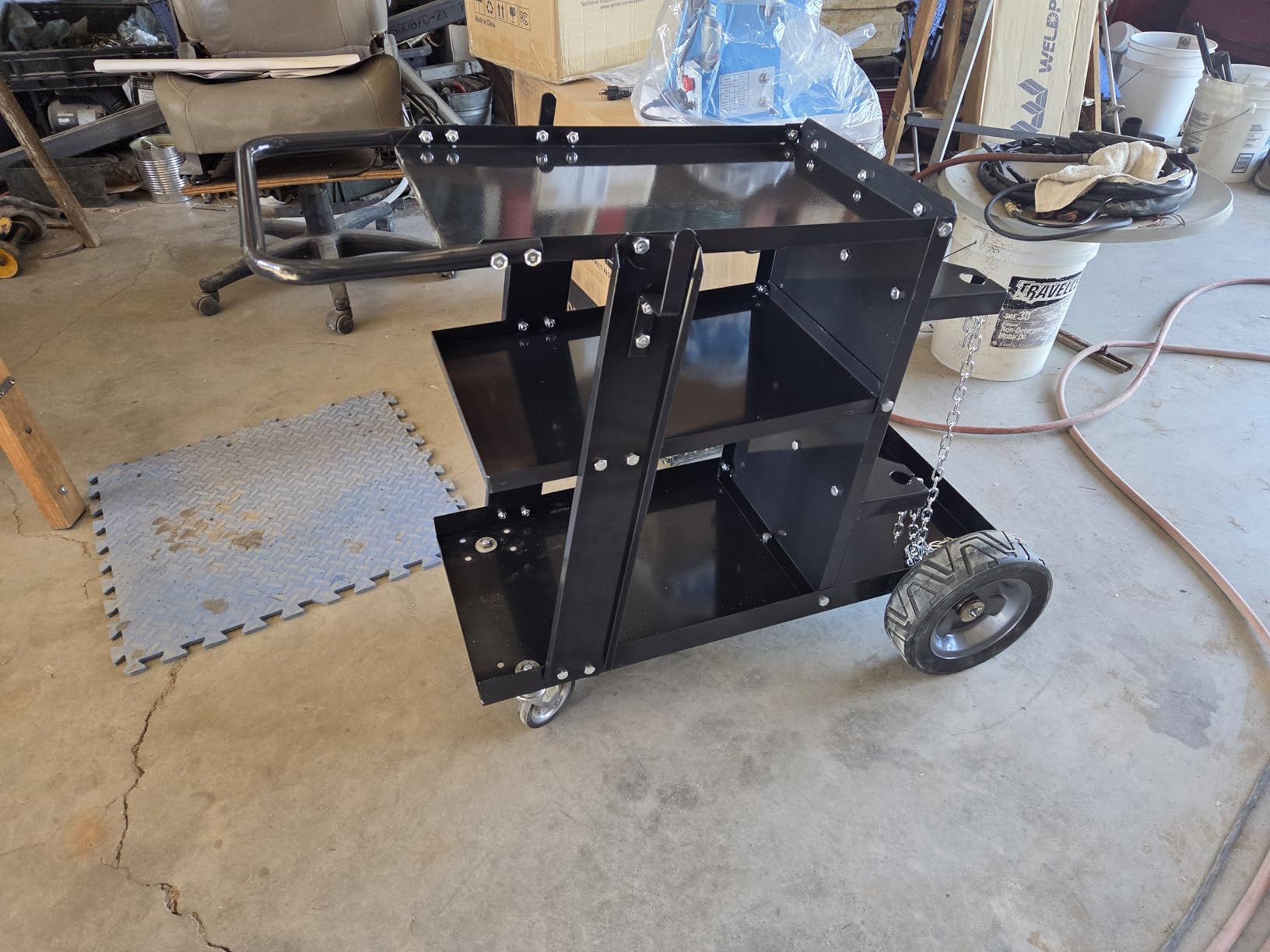 Weldpro 3-Tier Heavy Duty Welding Cart, Welder Cart for MIG/TIG Welder & Plasma Cutter, 400Lbs Capacity Rolling Welding Trolley with 360°Swivel Wheels & Safety Chains customer photo 1
