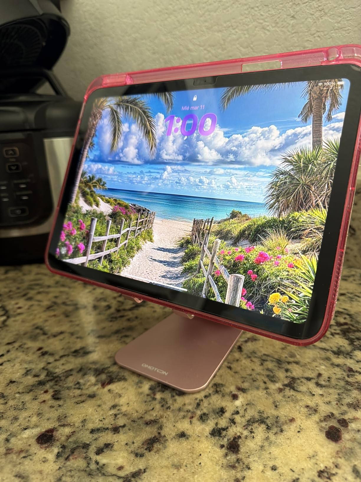 OMOTON Adjustable Tablet Stand for Desk, Upgraded Longer Arms for Greater Stability, T2 Tablet Holder with Hollow Design for Bigger Sized Phones and Tablets Such as iPad Pro/Air/Mini, Silver customer photo 1