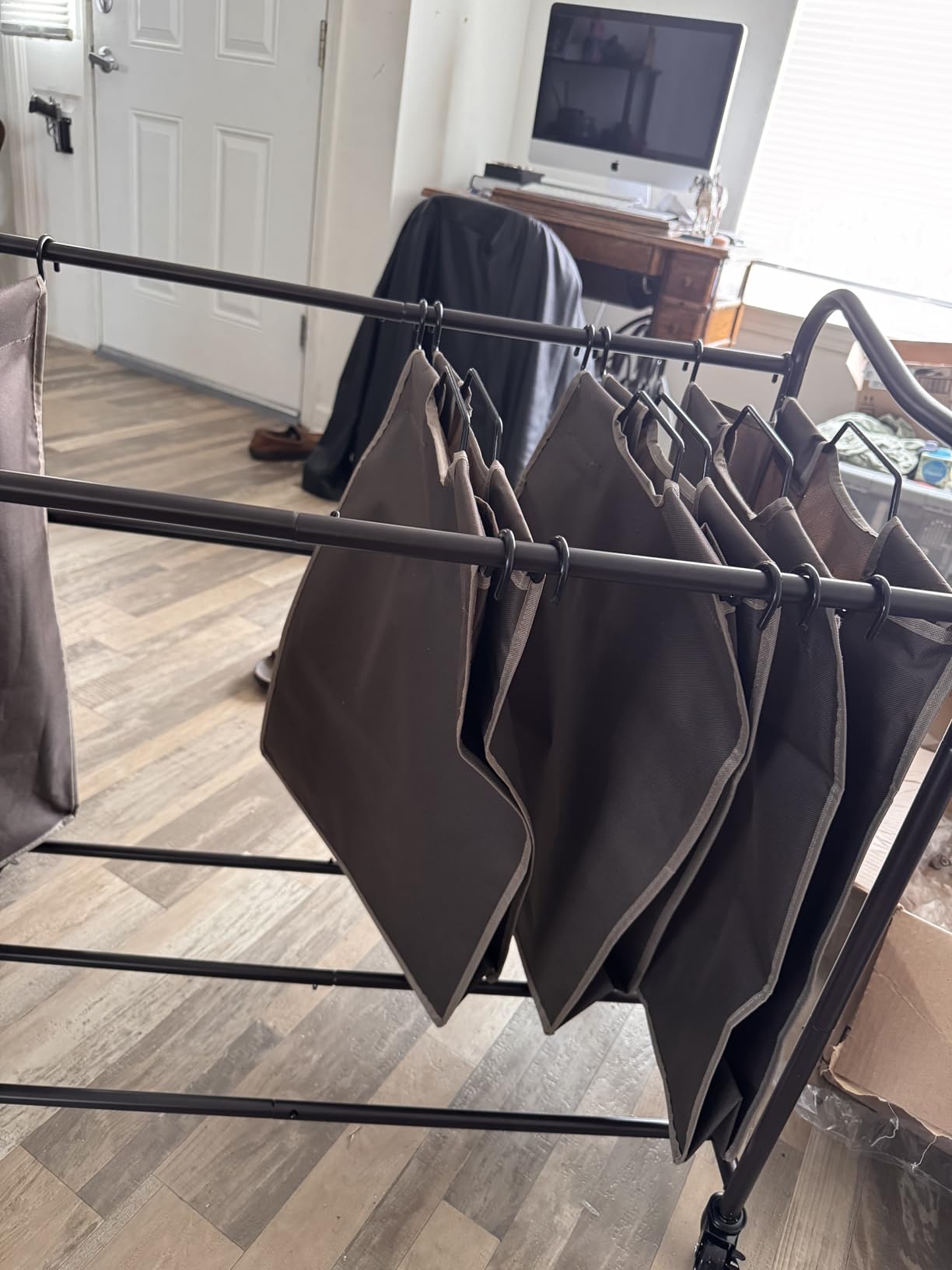 Simple Houseware 4-Bag Heavy Duty Laundry Sorter Rolling Cart, Dark Grey customer photo 1
