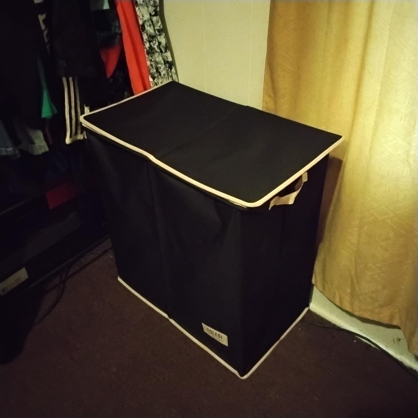 SOLEDI Luxury Double Laundry Hamper with Lid and Removable Bags, 38.3 Gal Large Laundry Bin, Laundry Basket 2 Sections, Collapsible Clothes Hamper for Bedroom, Laundry Room, Bathroom, Off-white customer photo 1