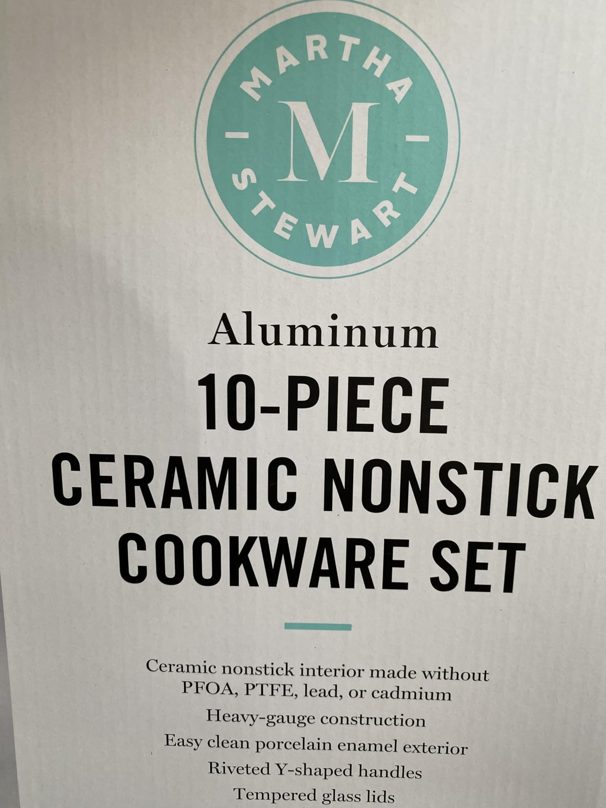 Martha Stewart Lockton Premium Non stick Non Toxic PFA Free Ceramic Interior 10 Piece Heavy Gauge Enamel Aluminum Pots and Pans Cookware Set - Linen White w/Gold Handle customer photo 2