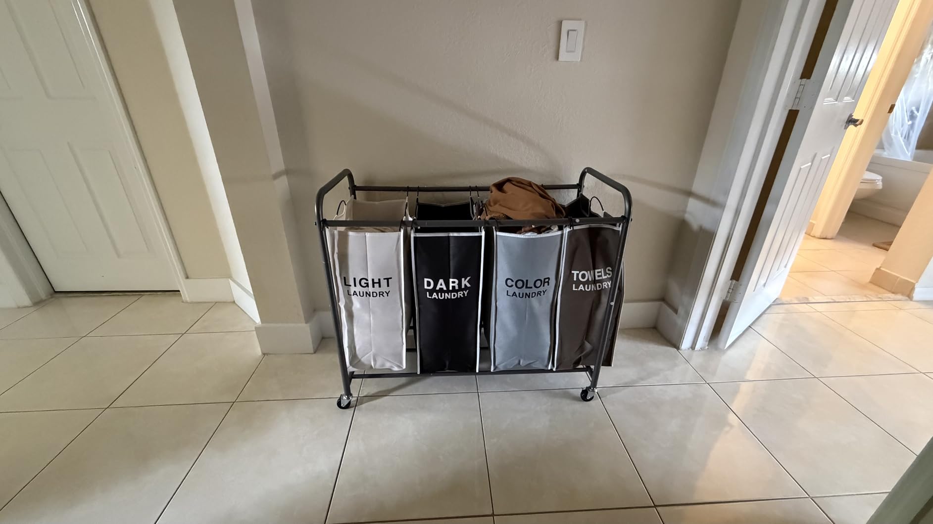ROMOON Laundry Hamper Sorter Cart: 4-Section Organizer with Heavy-Duty Lockable Wheels and Removable Bags | 180L Rolling Laundry Basket for Dirty Clothes in Laundry Room or Small Spaces (Multicolor) customer photo 1