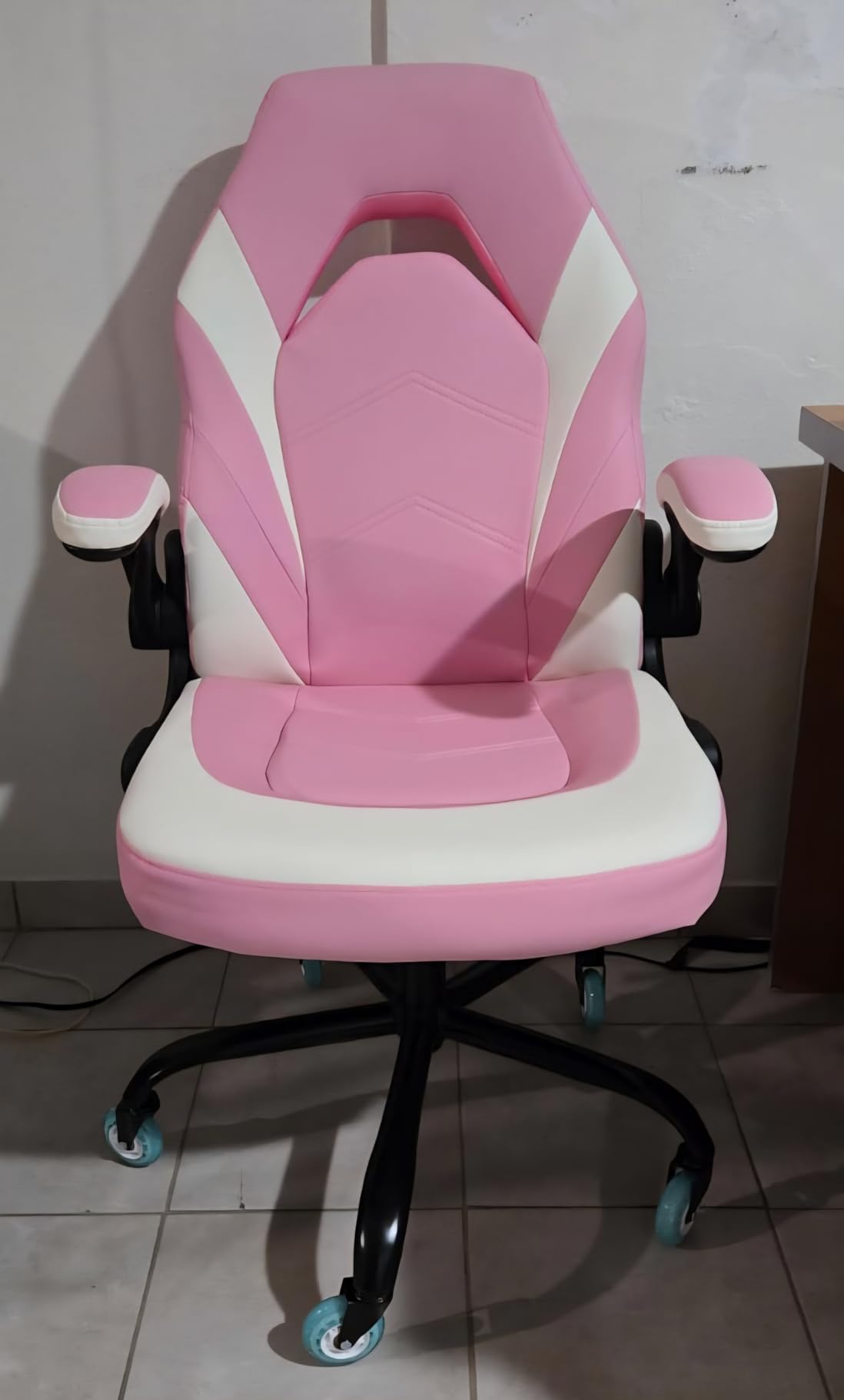 Sweetcrispy Computer Gaming Chair - PU Leather Ergonomic Lumbar Support with Flip-up Armrest and 360 degree Swivel Wheels, Height Adjustable Task Home Office Desk Video Racing, Red customer photo 1