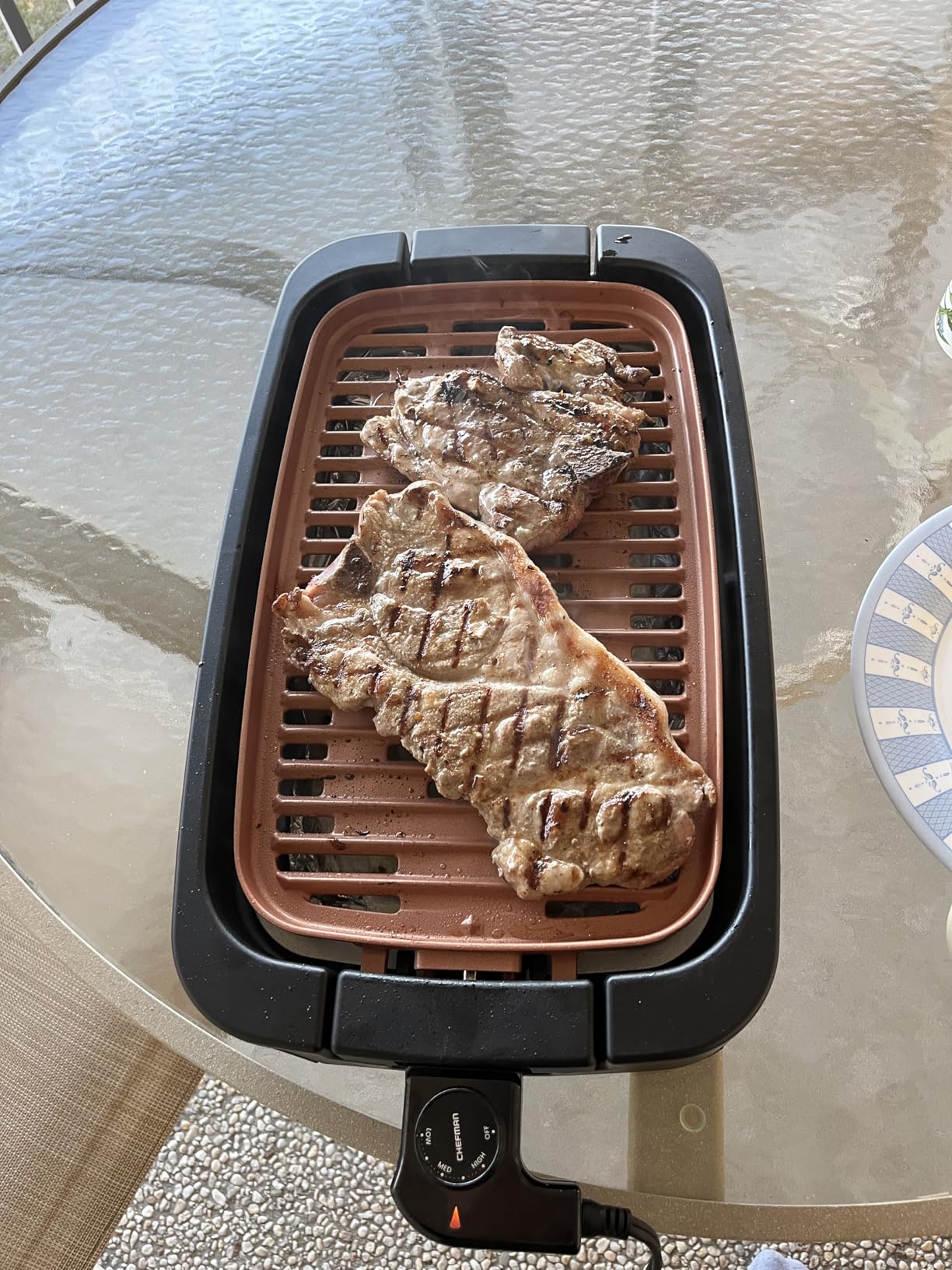 Chefman Smokeless Indoor Electric Grill, Copper, Extra Large, Nonstick Table Top Grill for Indoor Grilling and BBQ with Adjustable Temperature Control, Nonstick Dishwasher-Safe Parts, 9